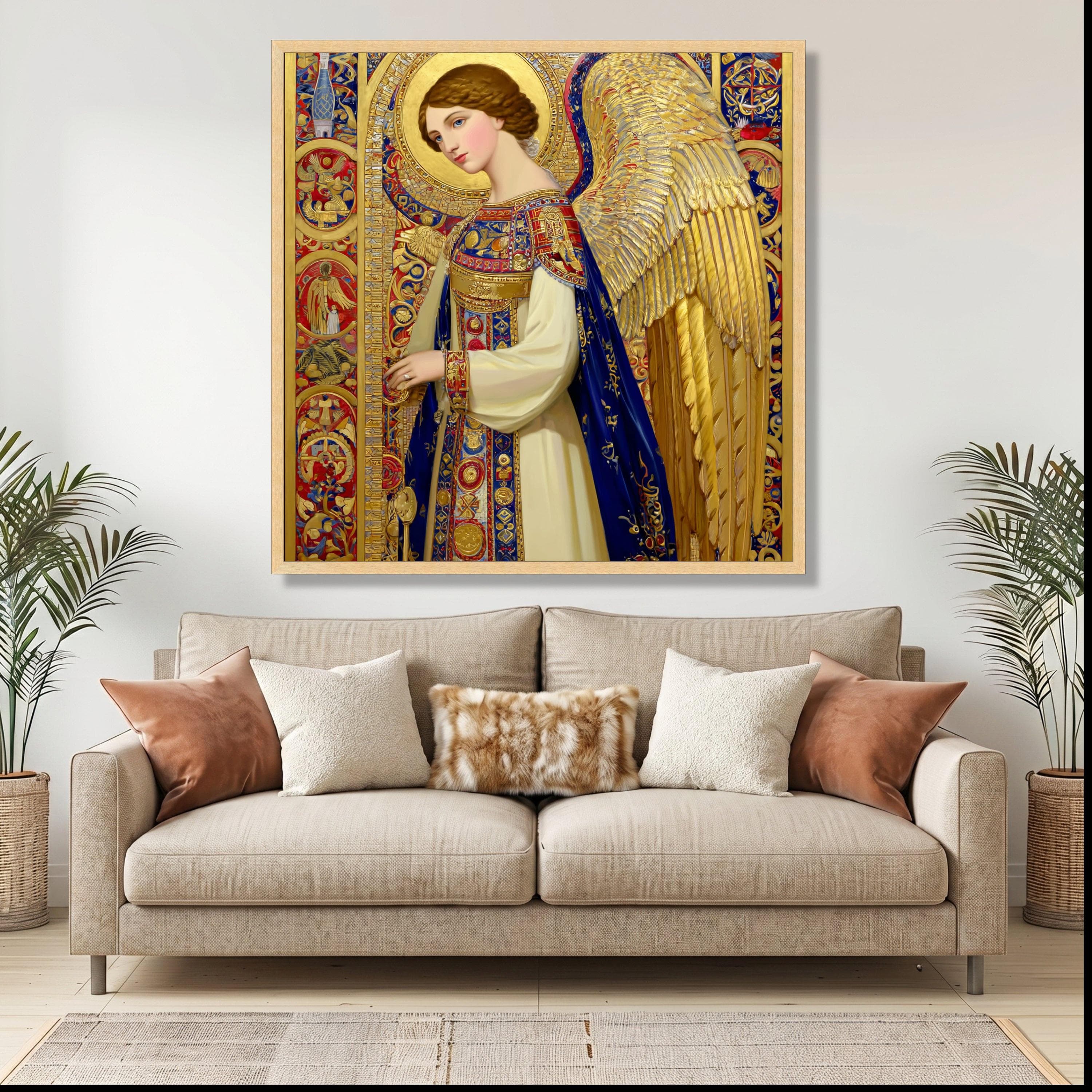 Golden Angel Canvas Art, Ornate Religious Icon Painting, Spiritual Home Decoration - image 4