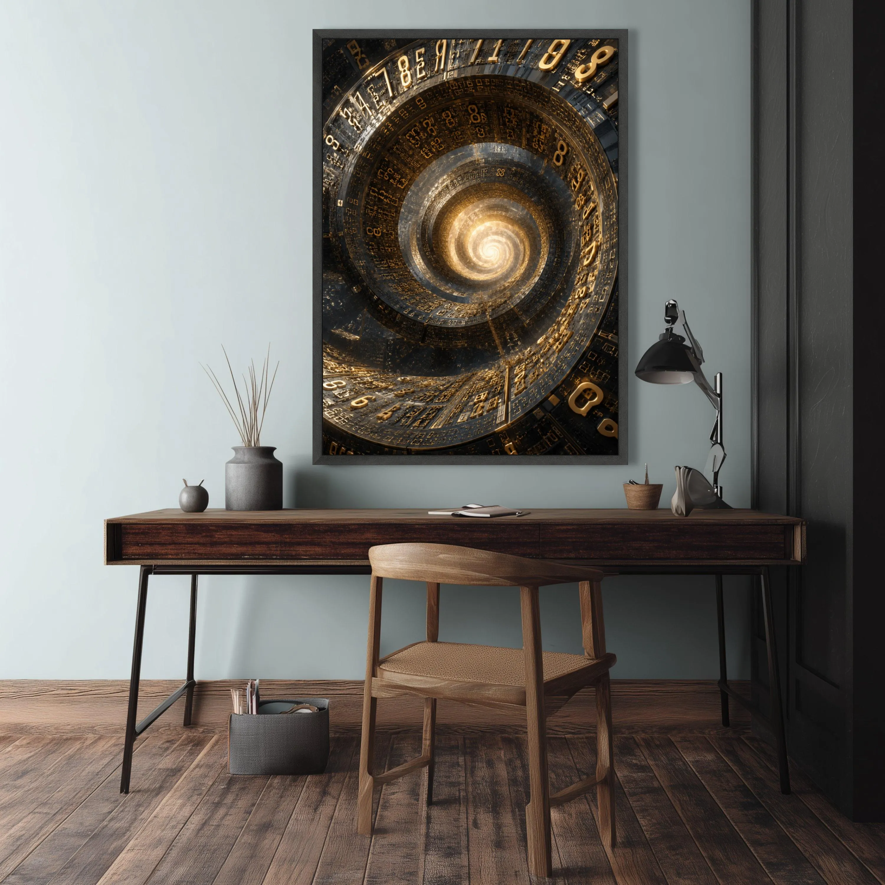 Large Spiral Numbers Canvas Print, Abstract Numeral Art, Golden Vortex Wall Art - image 3