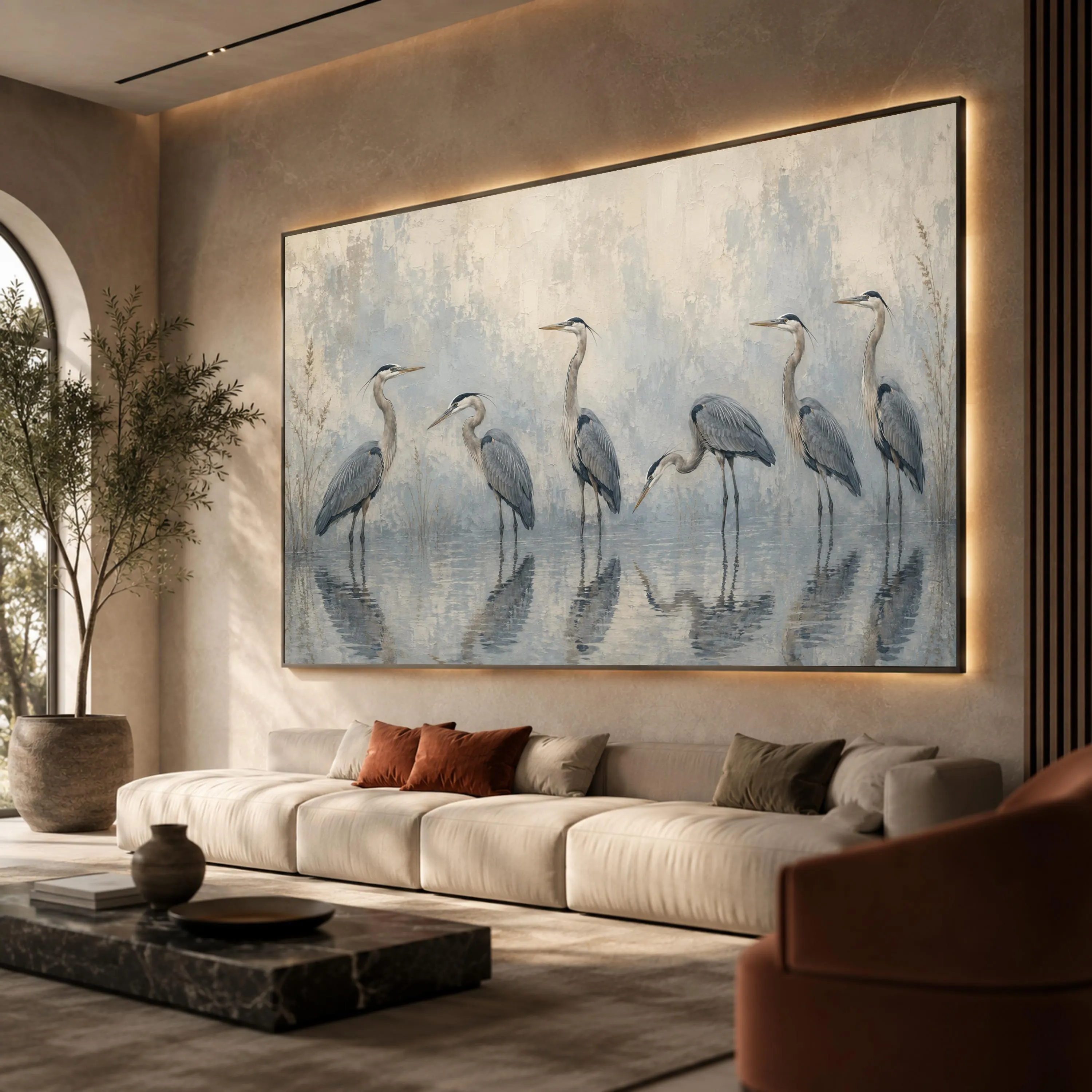 Blue Gray Heron Canvas Print, Coastal Wildlife Marsh Art, Neutral Living Room Decor