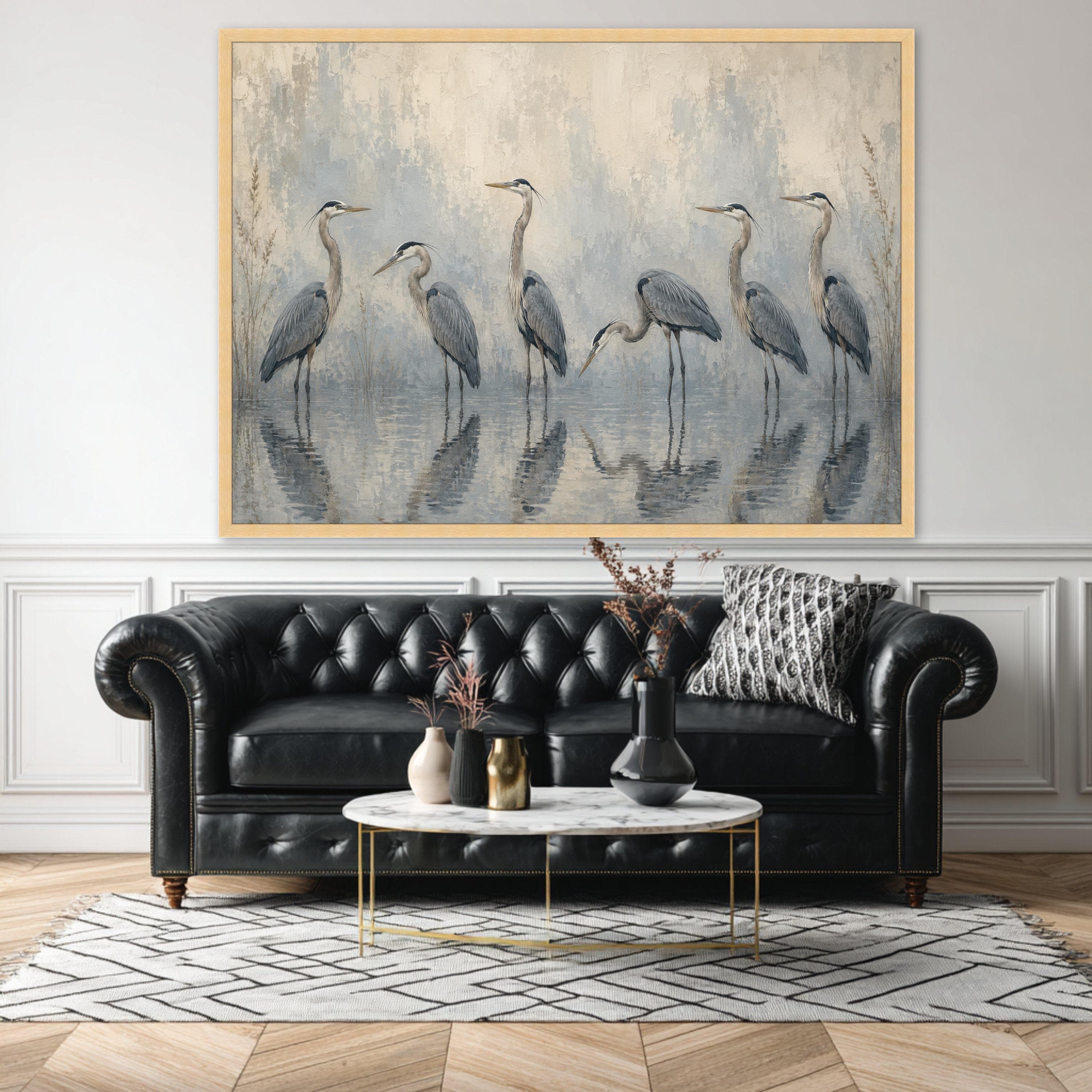Blue Gray Heron Canvas Print, Coastal Wildlife Marsh Art, Neutral Living Room Decor - image 5