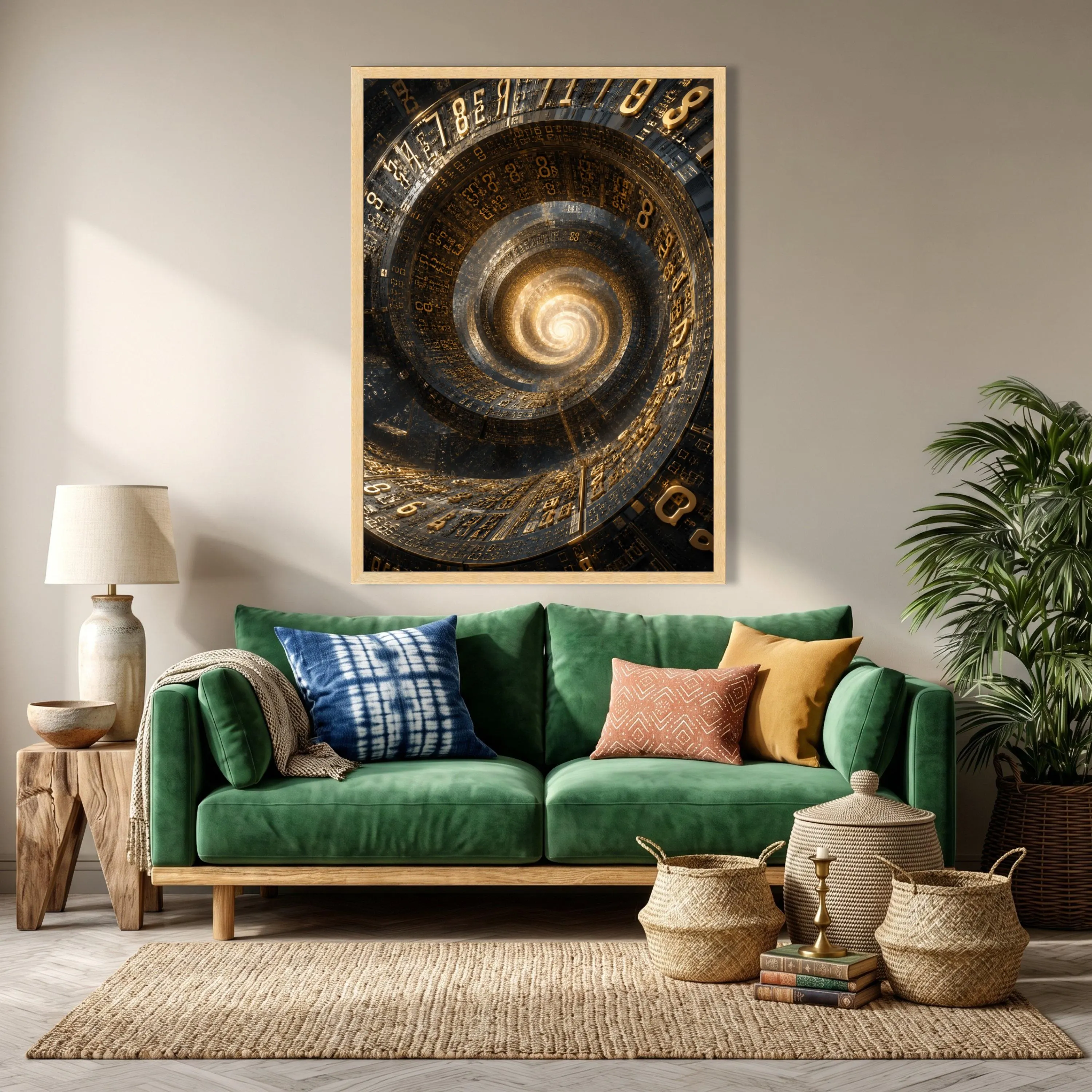 Large Spiral Numbers Canvas Print, Abstract Numeral Art, Golden Vortex Wall Art - image 4