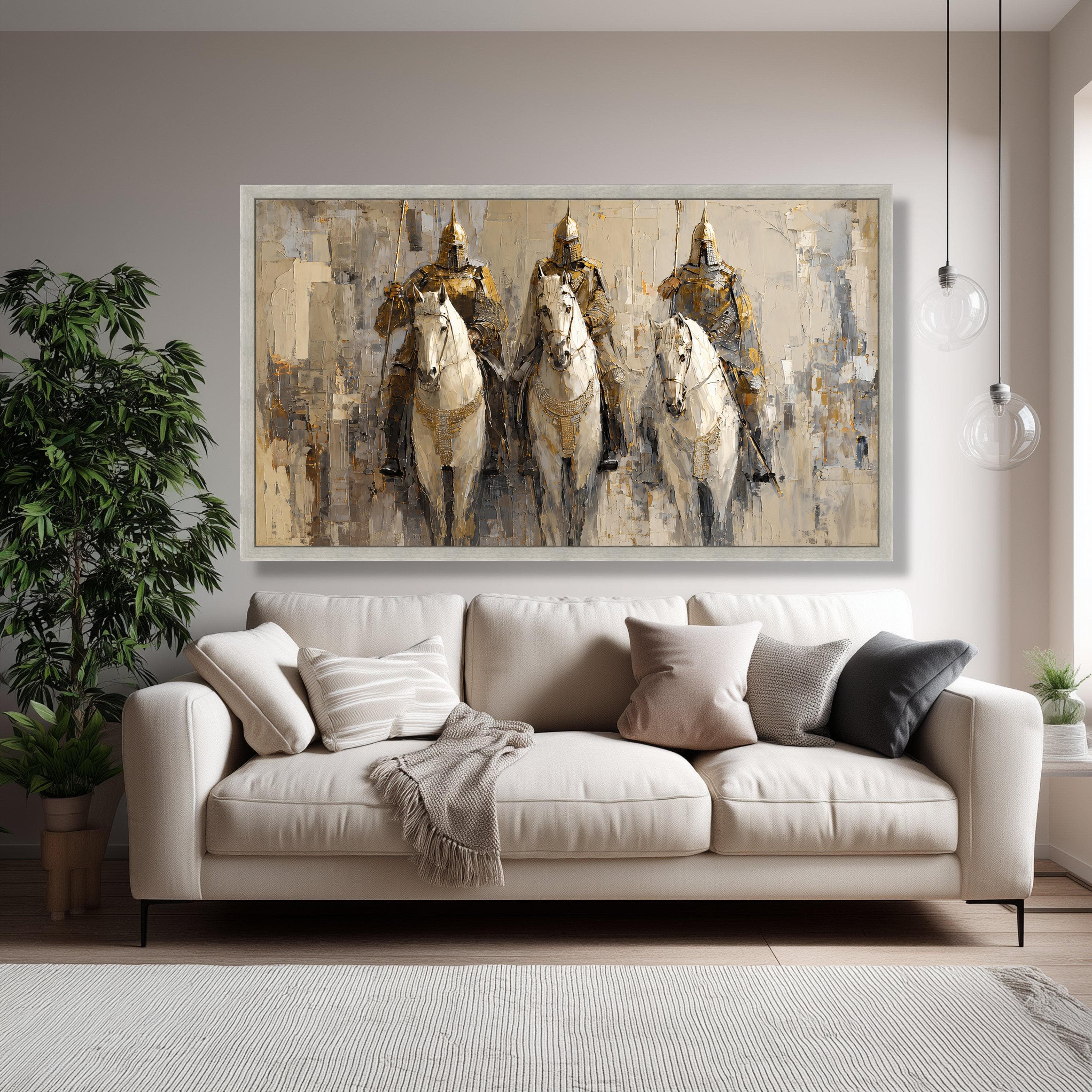Medieval Knights on Horses Canvas, Historic Armor Wall Art, Equestrian Painting - image 5