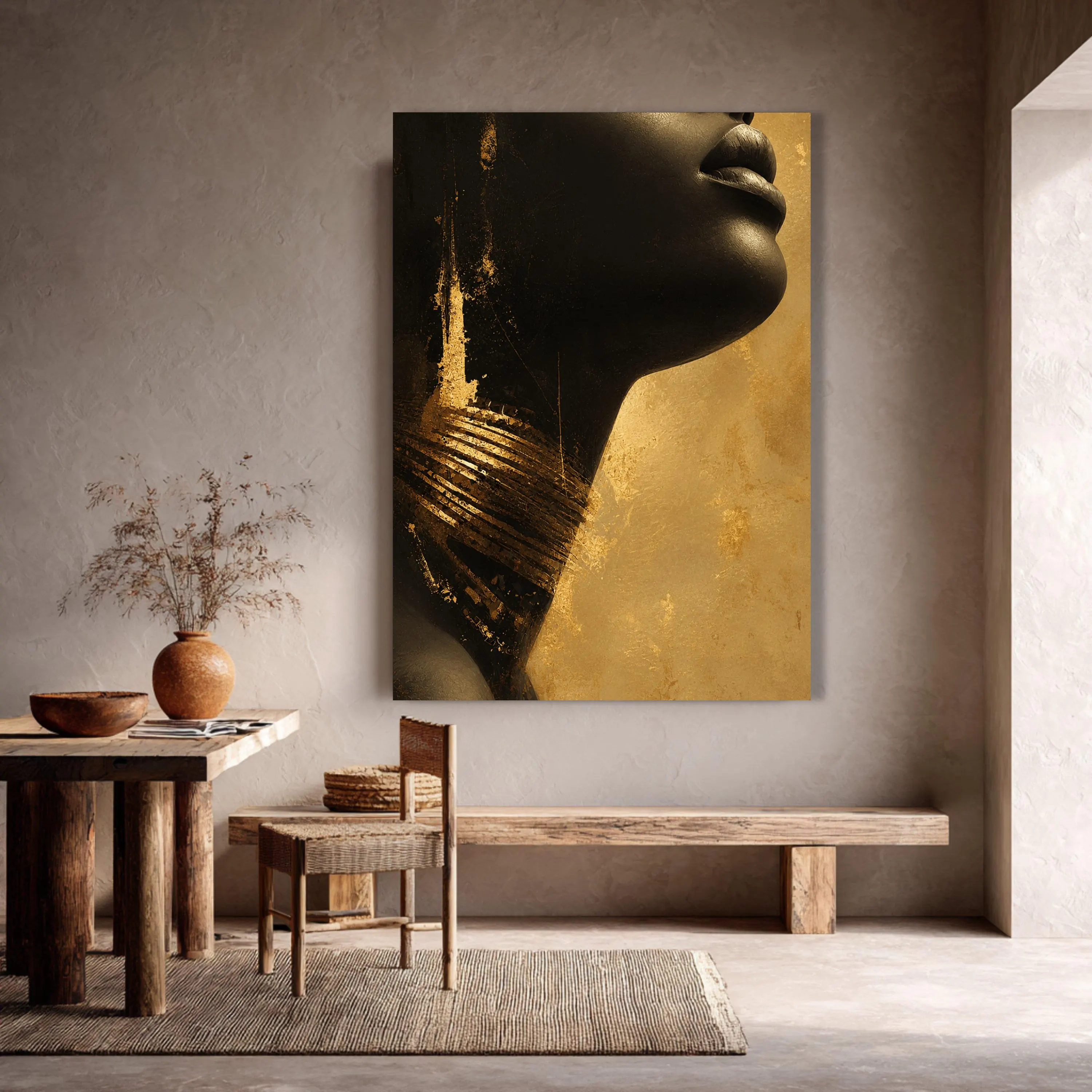 Large African Woman Profile Gold Portrait Canvas, Modern Black Woman Wall Art, Fine Print - image 5