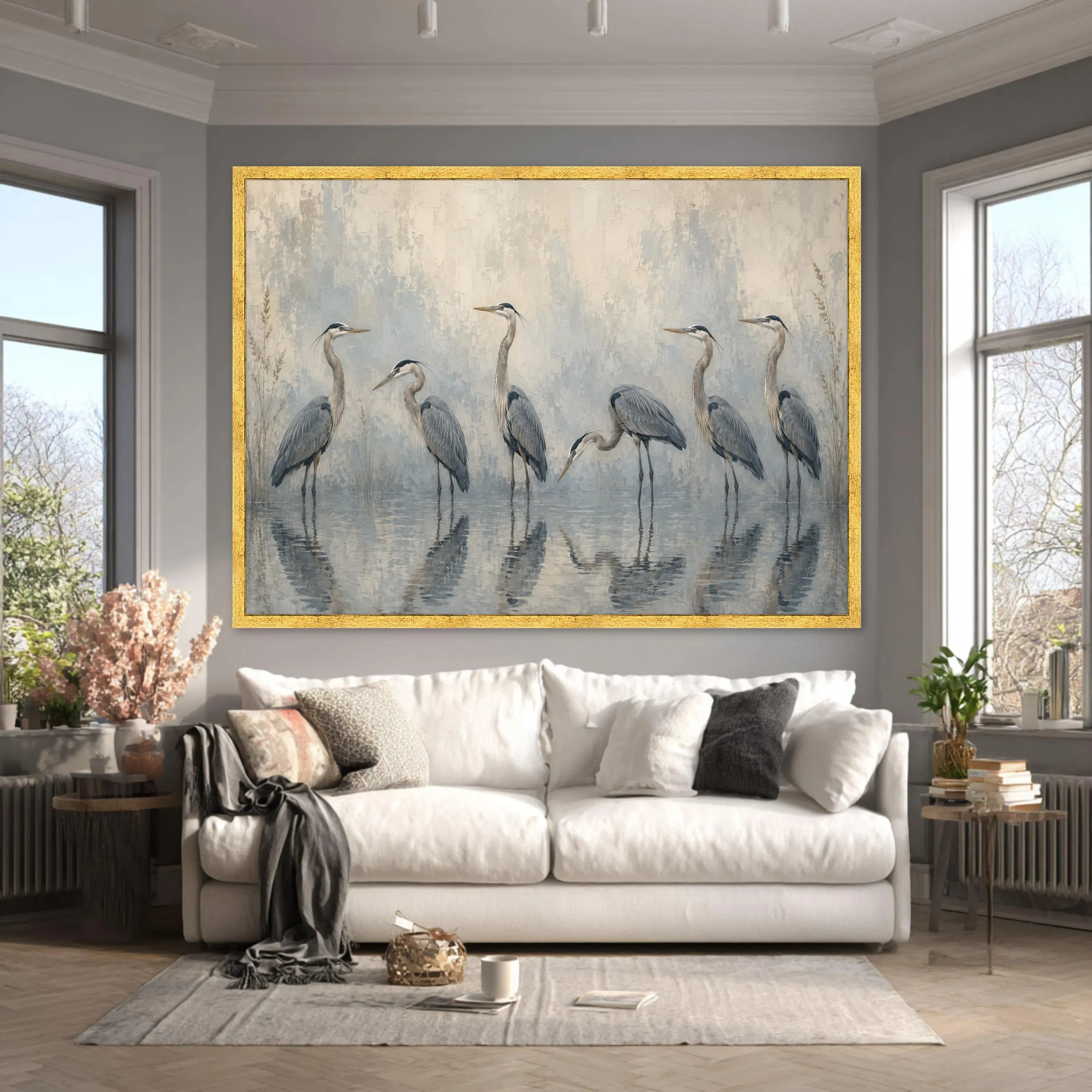 Blue Gray Heron Canvas Print, Coastal Wildlife Marsh Art, Neutral Living Room Decor - image 4