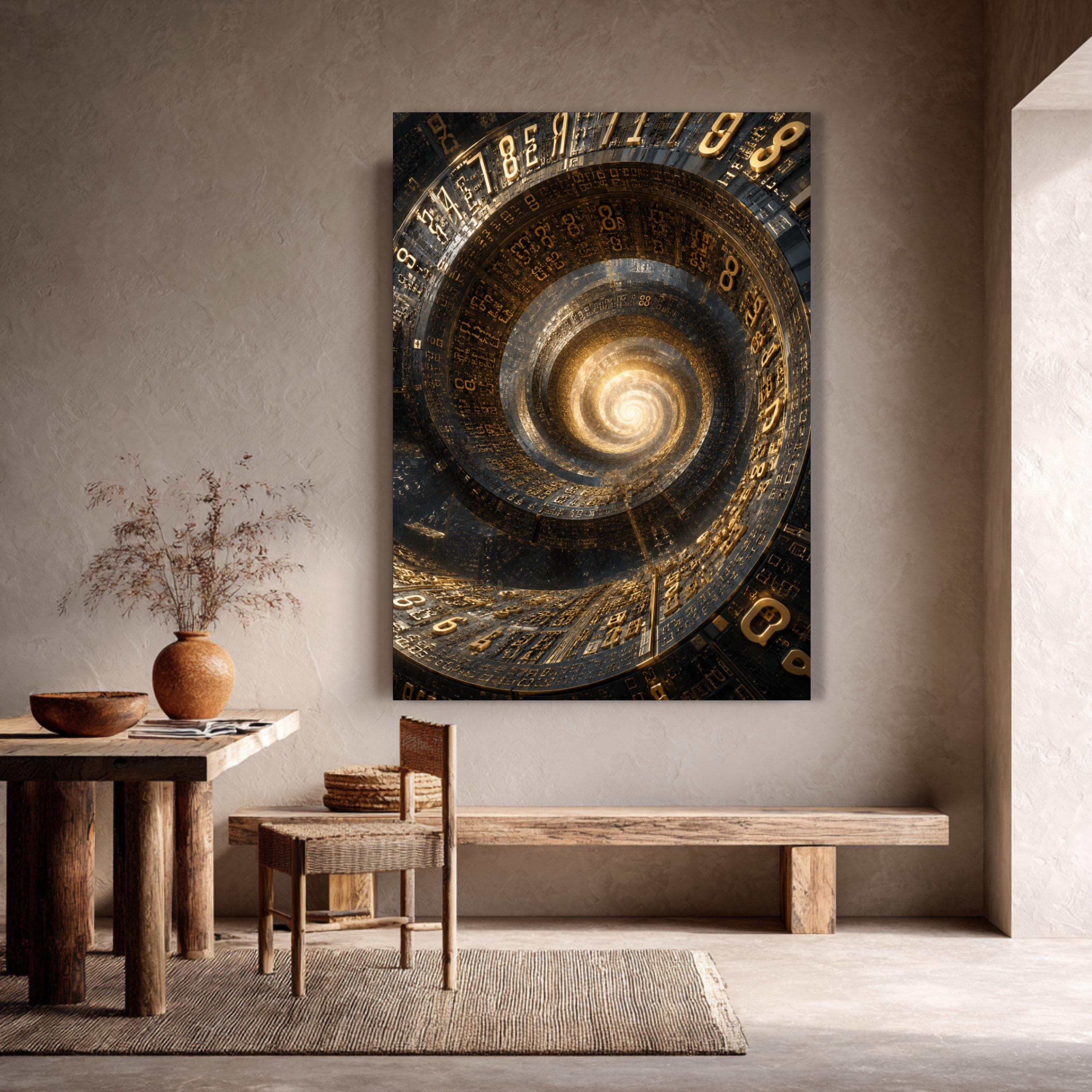Large Spiral Numbers Canvas Print, Abstract Numeral Art, Golden Vortex Wall Art - image 5