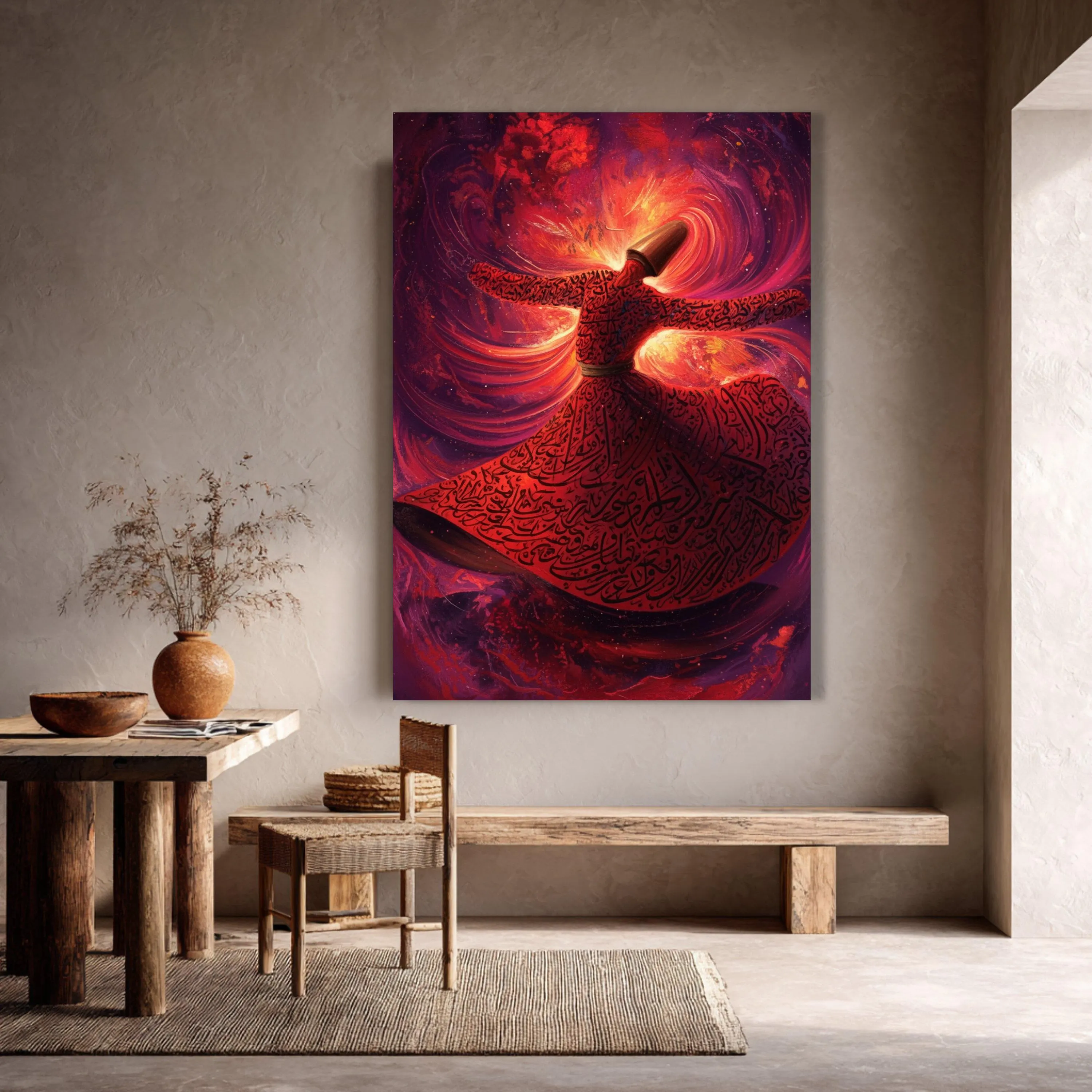 Sufi Whirling Dervish Dance Canvas Art, Red Spiritual Swirl Mystical Movement Decor - image 5