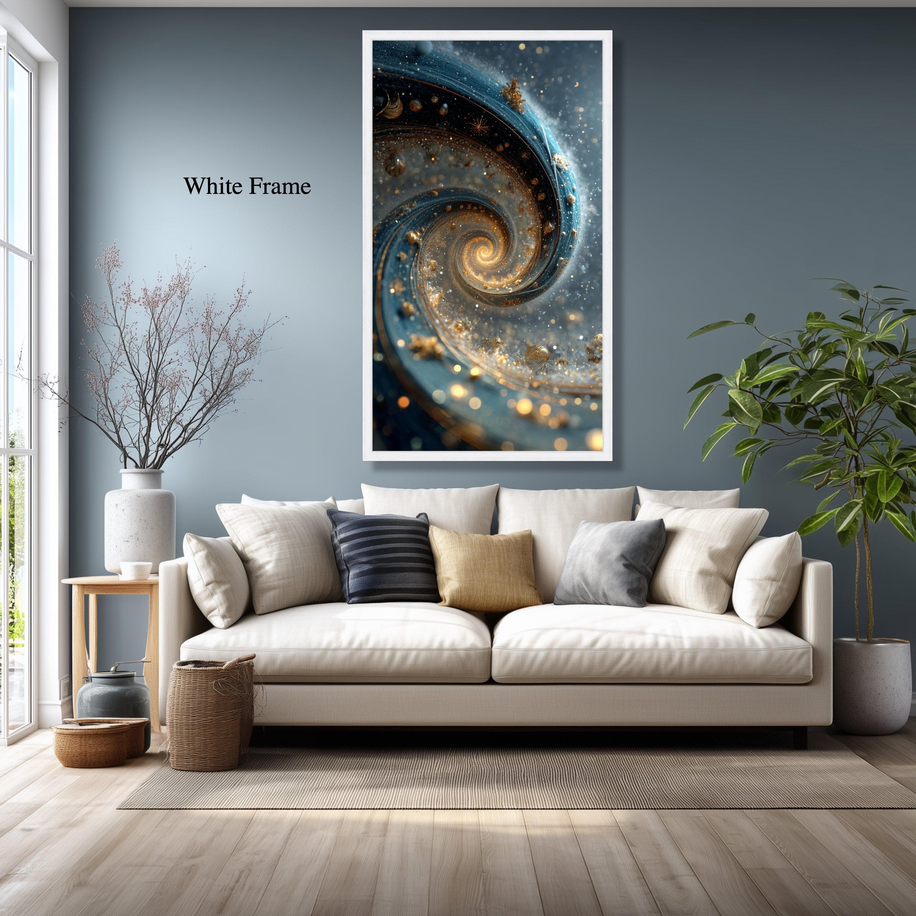 Large Spiral Galaxy Canvas Print, Abstract Cosmic Swirl Art, Gold Blue Wall Decor - image 4