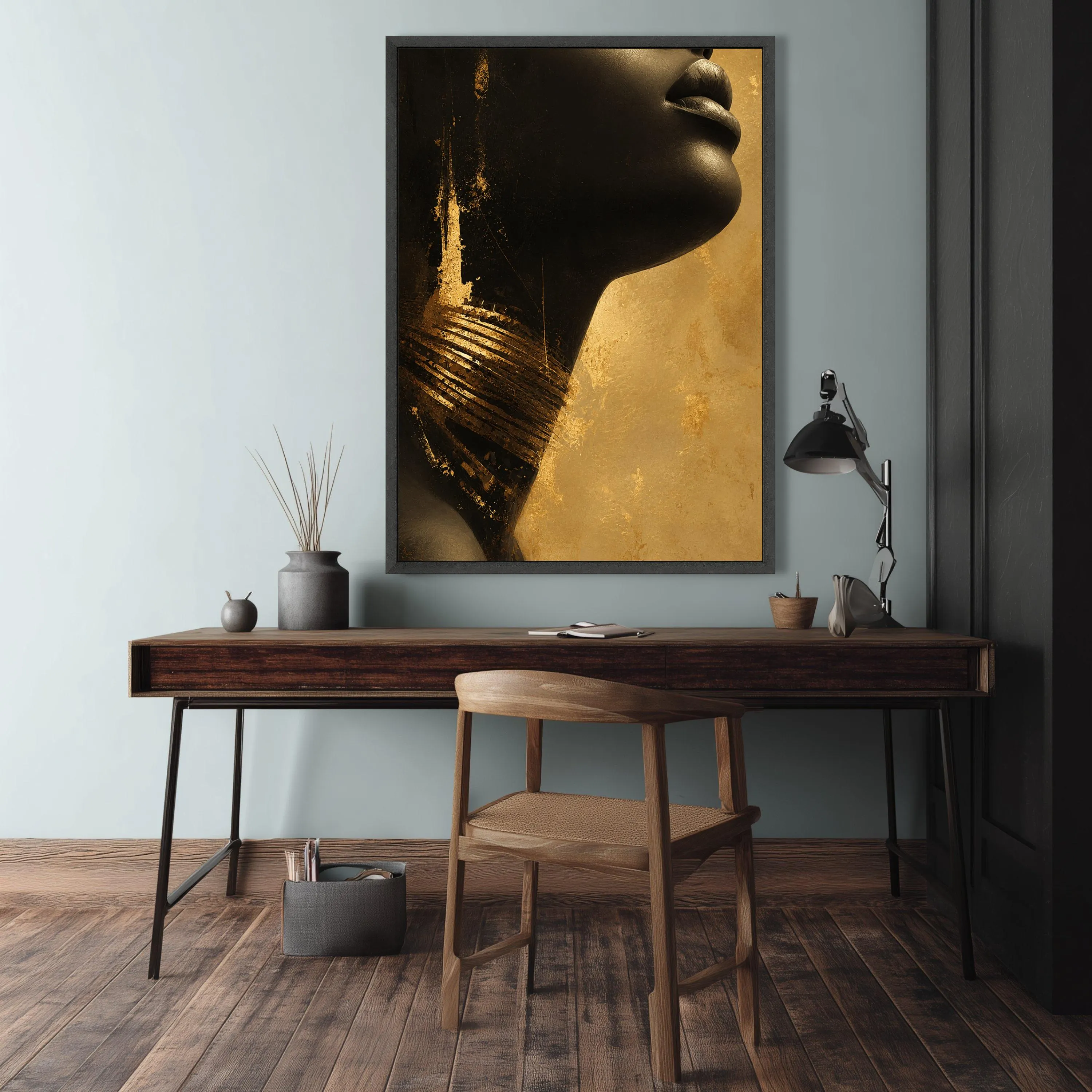 Large African Woman Profile Gold Portrait Canvas, Modern Black Woman Wall Art, Fine Print - image 3