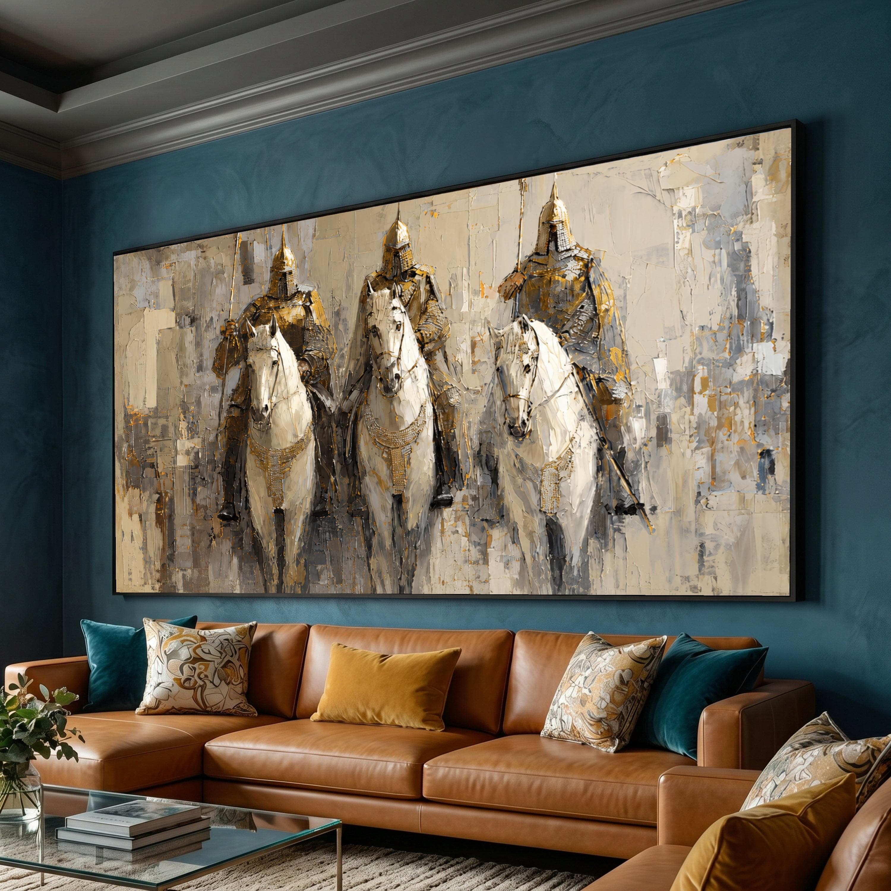 Medieval Knights on Horses Canvas, Historic Armor Wall Art, Equestrian Painting - image 3