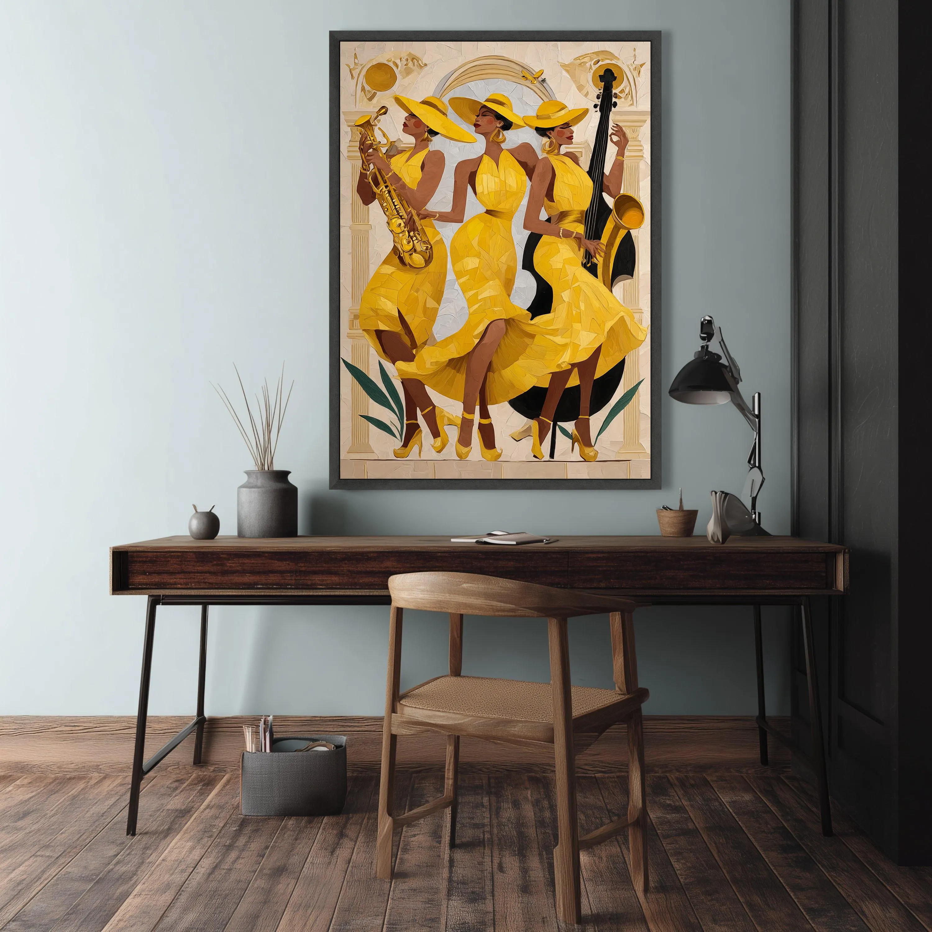 Yellow Jazz Trio Canvas Art, Women Musicians, Modern Fashion Wall Decor - image 4