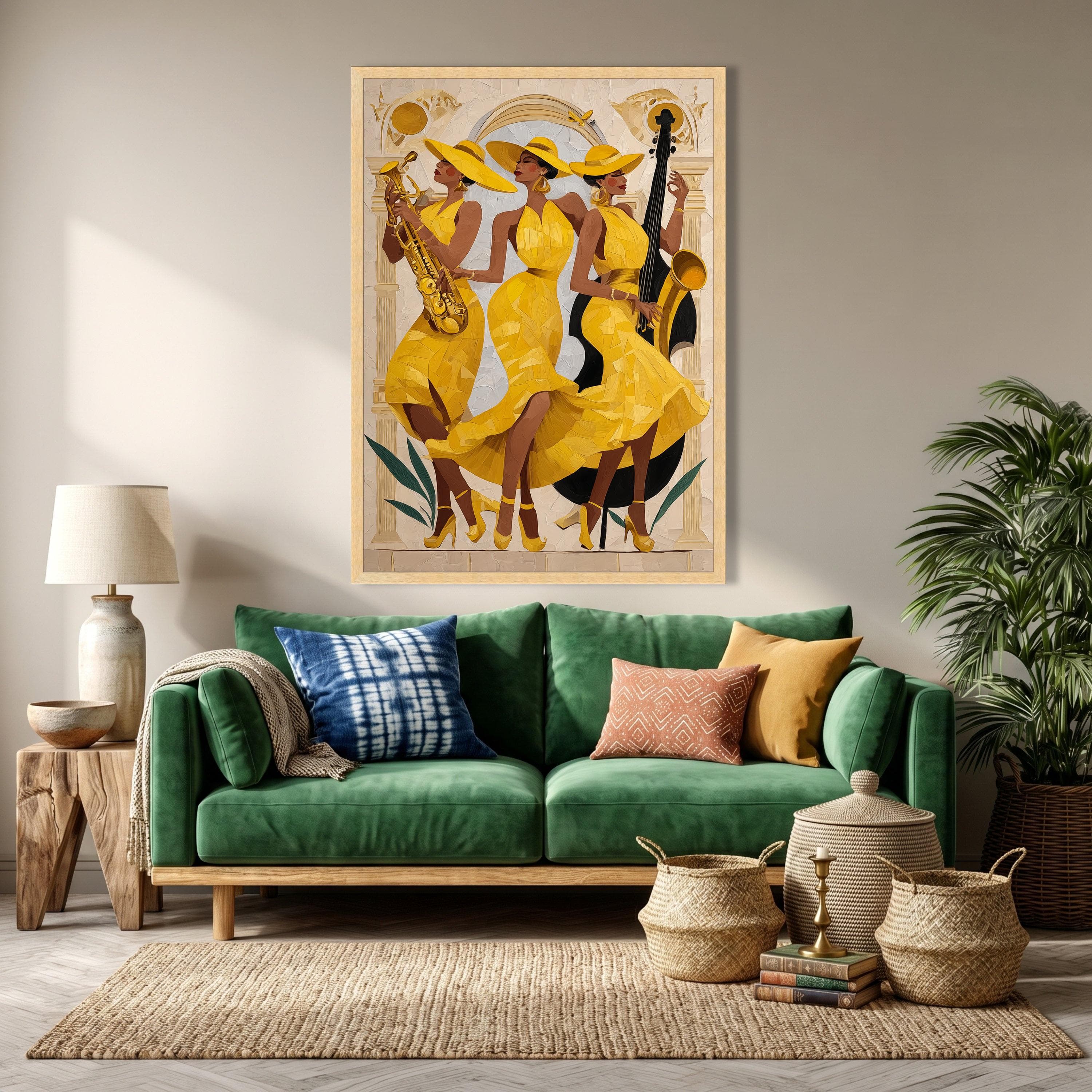 Yellow Jazz Trio Canvas Art, Women Musicians, Modern Fashion Wall Decor - image 5