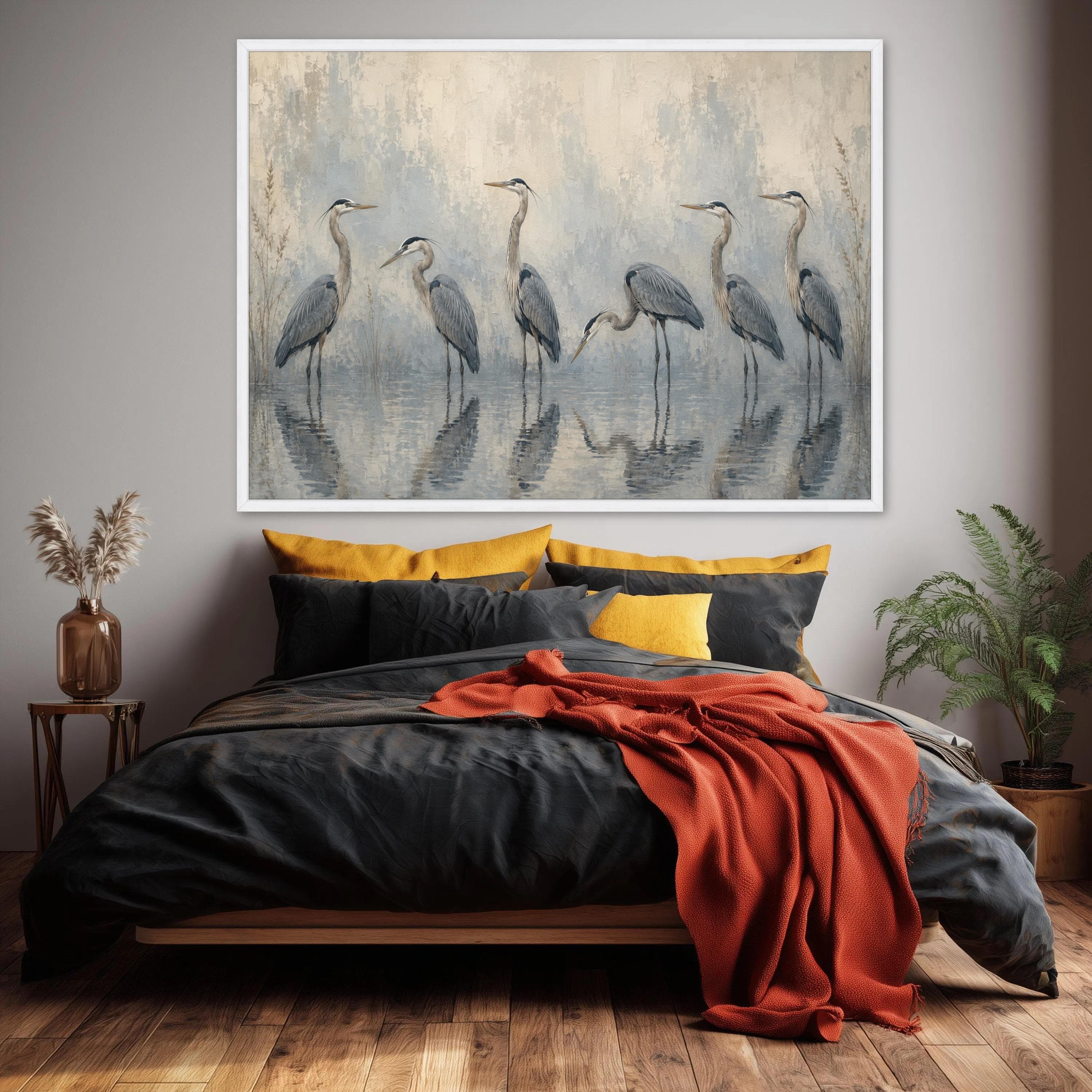 Blue Gray Heron Canvas Print, Coastal Wildlife Marsh Art, Neutral Living Room Decor - image 3