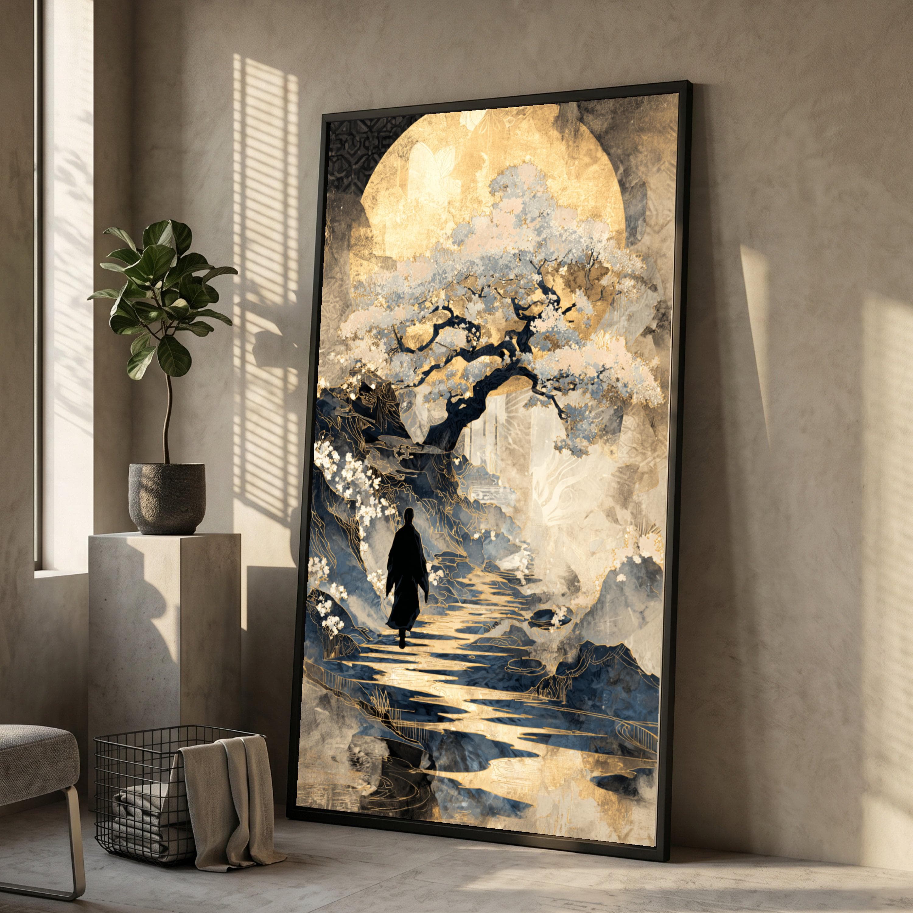 Zen Pathway Canvas Print, Serene Tree Landscape, Asian Mystical Nature Scene, Eco-Conscious Wall Art