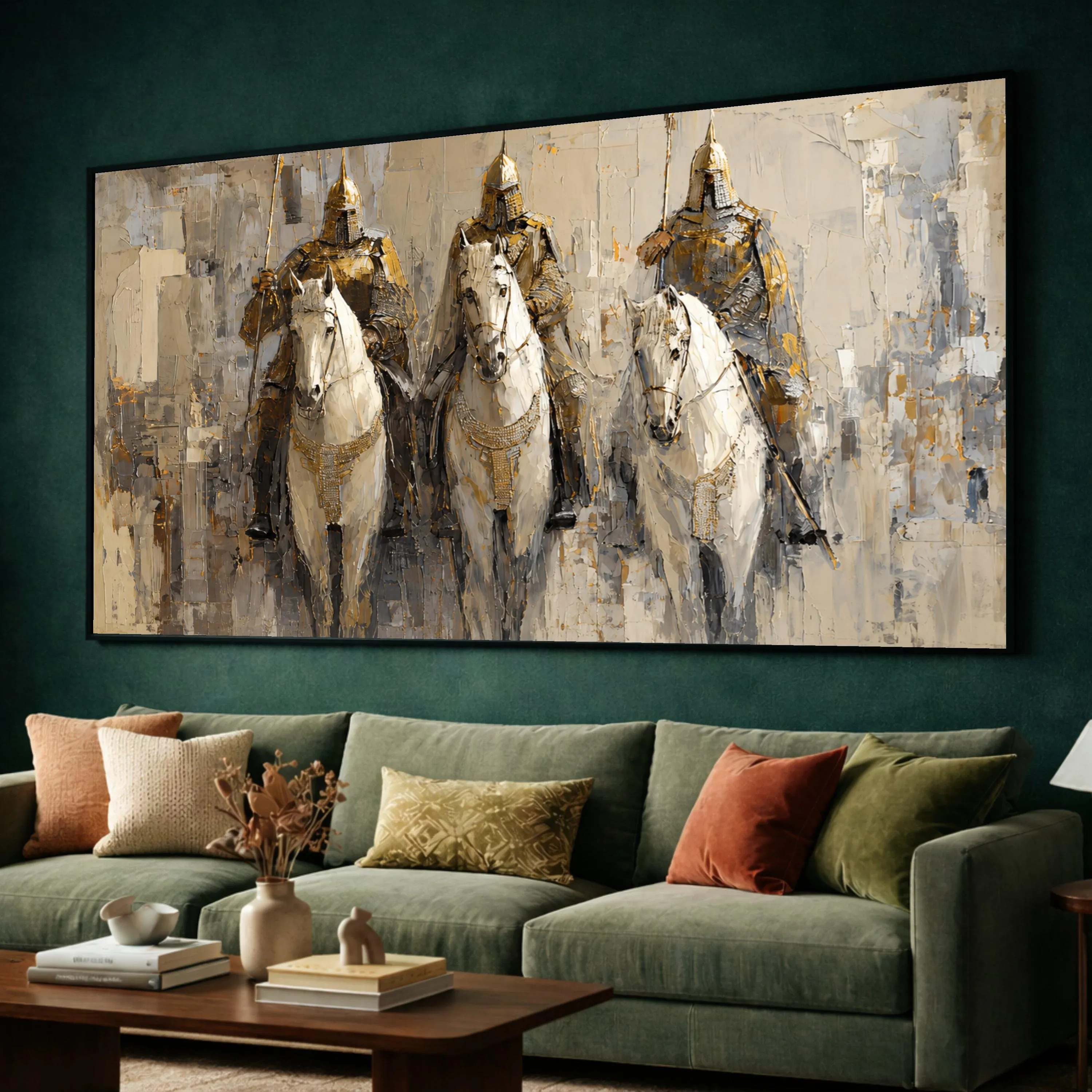 Medieval Knights on Horses Canvas, Historic Armor Wall Art, Equestrian Painting