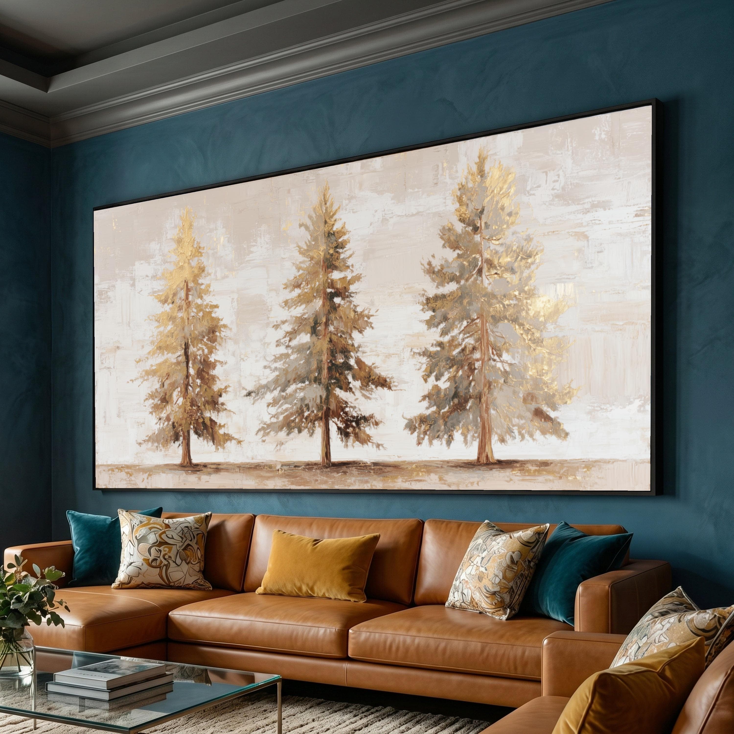 Golden Pine Trees Canvas Art, Neutral Forest Landscape, Rustic Home Decor - image 3