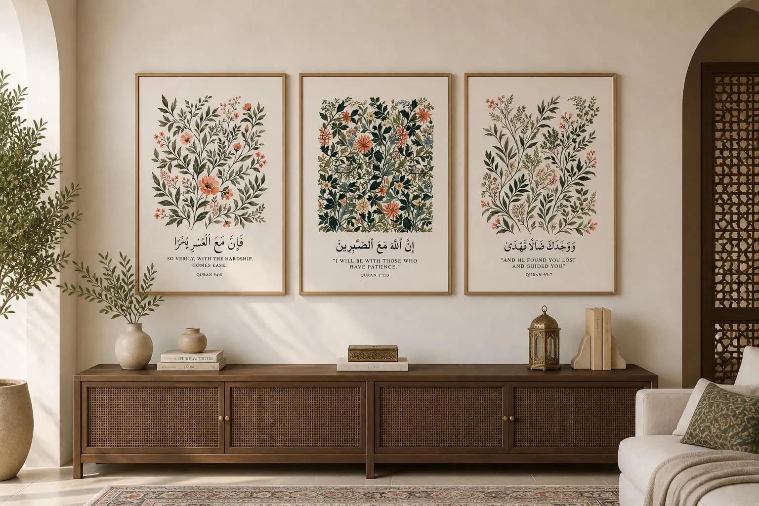 Set of 3 dua wall art, minimal islamic art, quranic verse, muslim home
