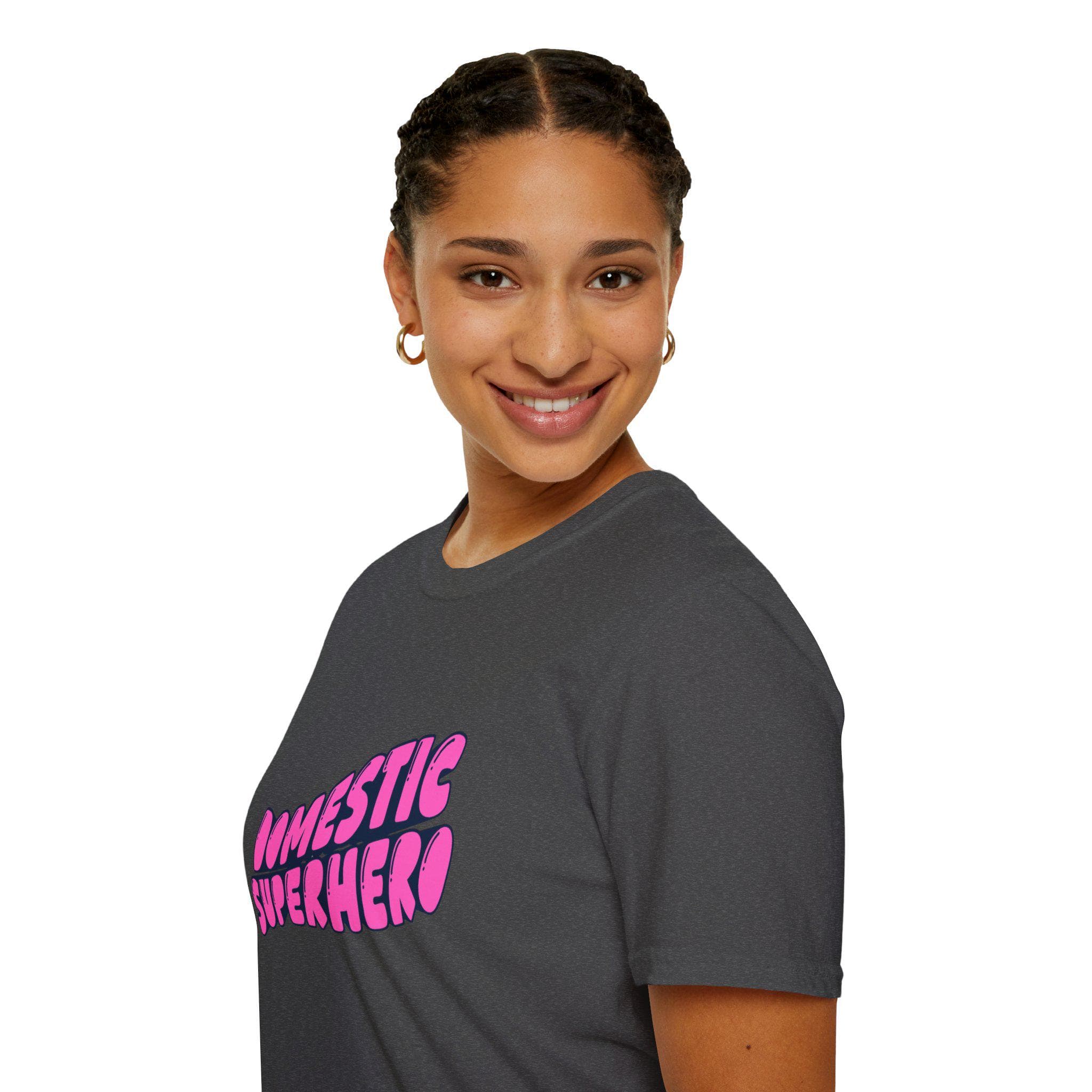 Domestic Superhero T-Shirt | Pink Retro Text, Humorous Home Theme - image 4