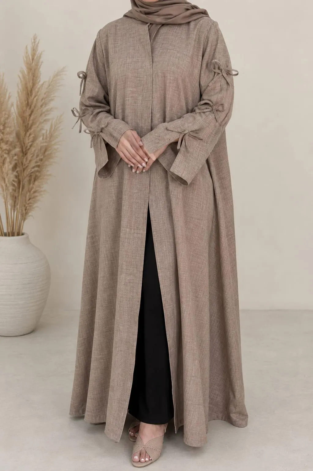 100% European Linen Bow Sleeve Abaya | Handmade Modest Dress, Luxury Kimono - image 5