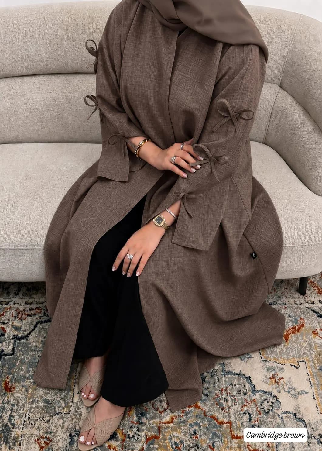 100% European Linen Bow Sleeve Abaya | Handmade Modest Dress, Luxury Kimono - image 2