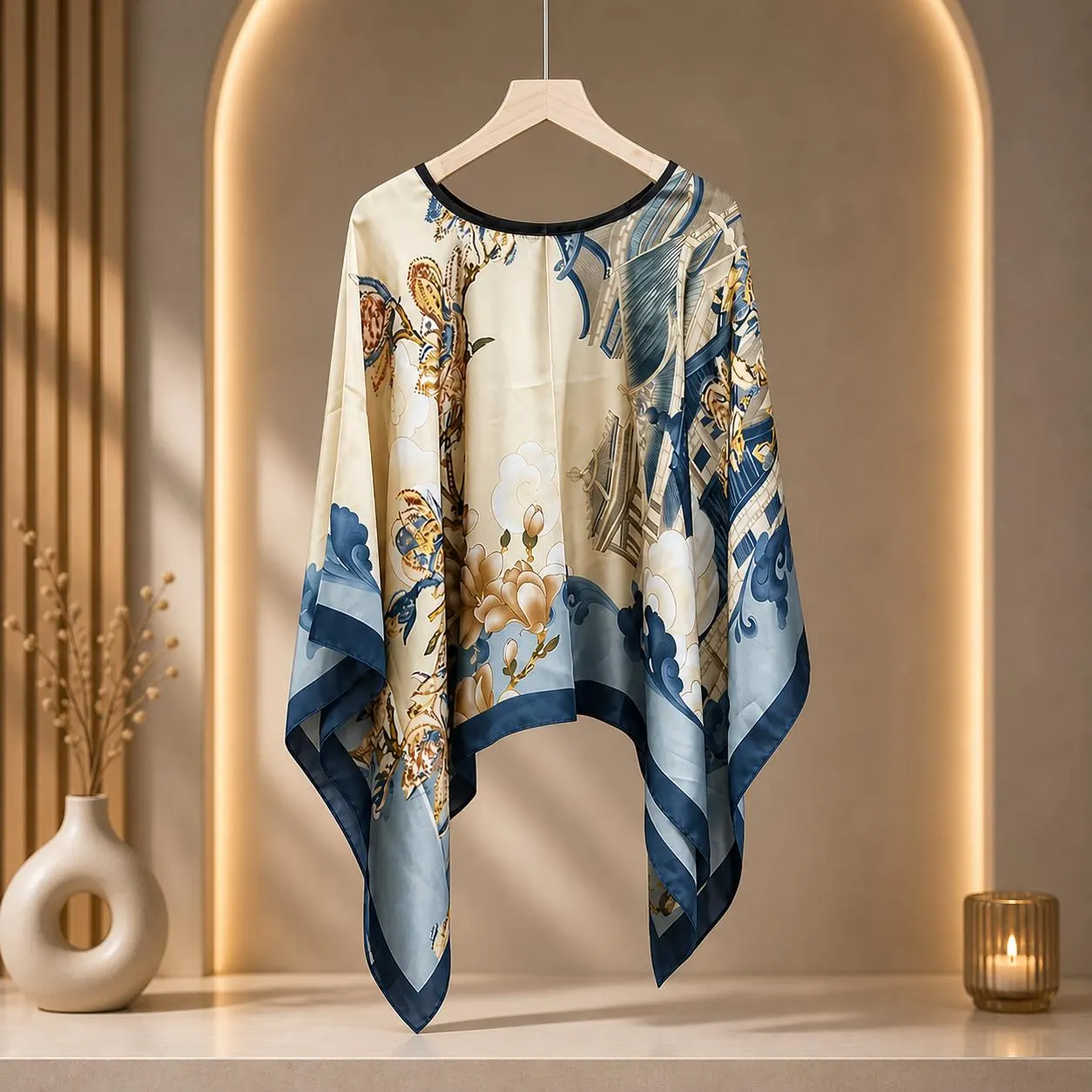 Elegant Silk Feel Medium Scarf for Women – Floral Orange & Green Lightweight Fashion Wrap Shawl - image 5