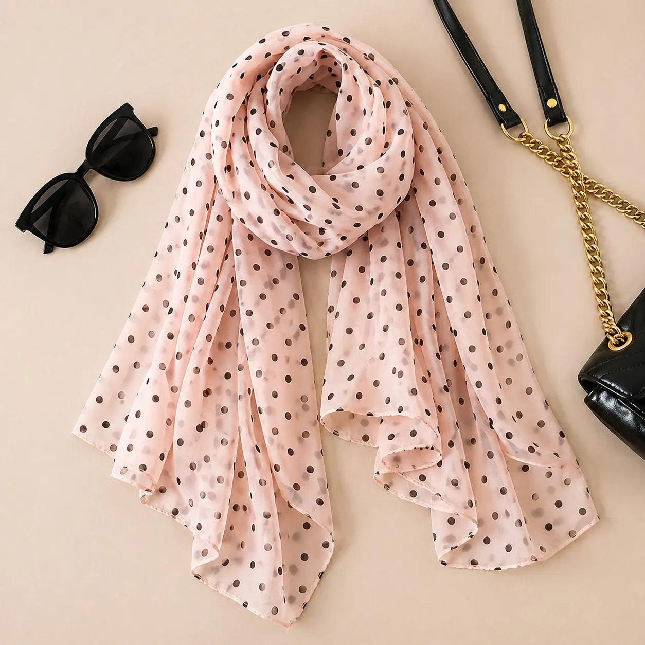 Fashion Printed Polka Dot Chiffon Hijab Scarf for Women, Lightweight Muslim Headscarf, Summer Beach Wrap, Bandana Pareo Shawl Veil - image 5