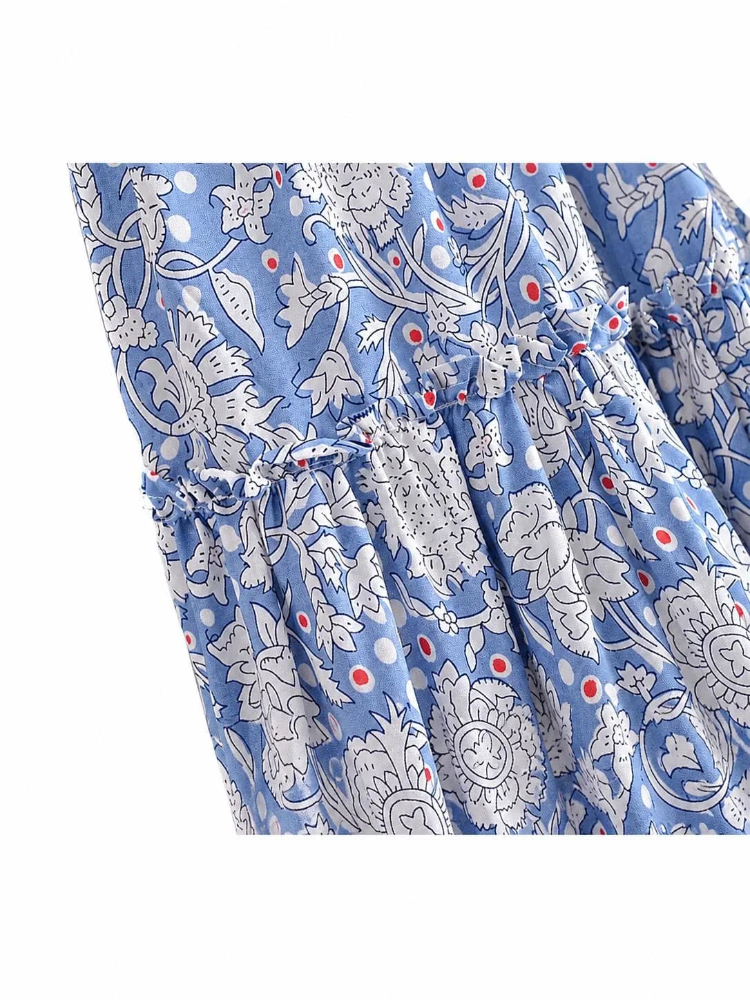 Boho Floral Mini Skirt for Women – Rayon Ruffle Tassel Skirt, Summer Beach Outfit, Porcelain Print Bohemian Short Skirt Gift for Her - image 2