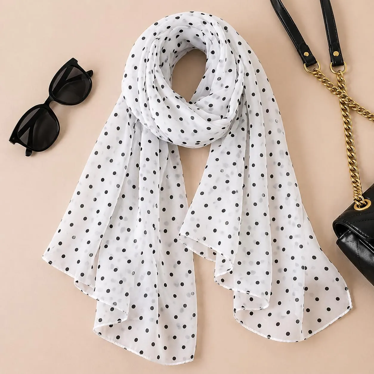 Fashion Printed Polka Dot Chiffon Hijab Scarf for Women, Lightweight Muslim Headscarf, Summer Beach Wrap, Bandana Pareo Shawl Veil - image 3