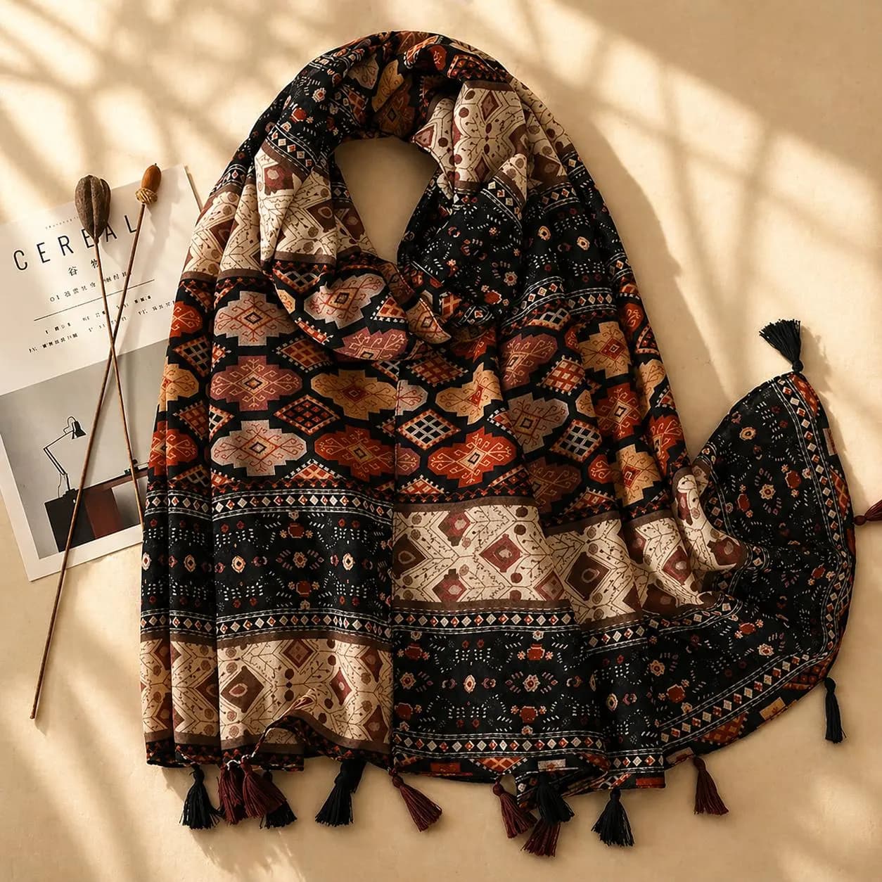 Leopard Print Chiffon Hijab Scarf with Tassels – Lightweight Summer Shawl, Orange Border Wrap, Muslim Headscarf, Fashion Beach Scarf - image 2