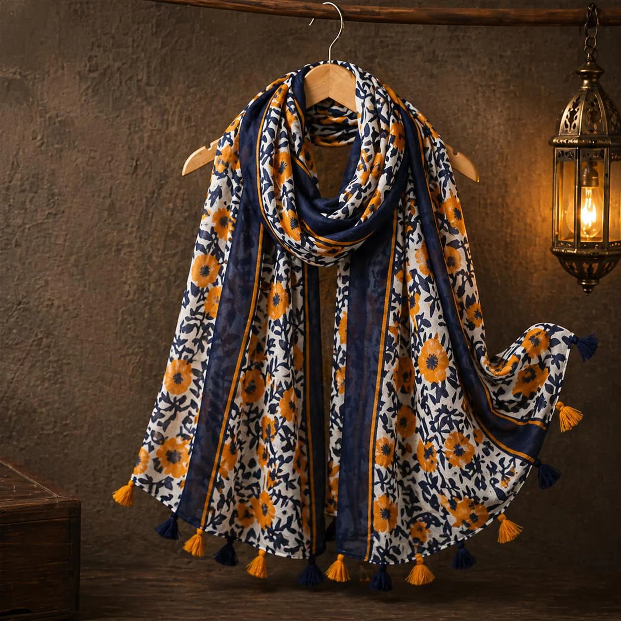 Boho Floral Cotton Scarf Women Lightweight Hijab Shawl Soft Spring Summer Wrap Tassel Scarf Fashion Headscarf Gift for Her - image 2