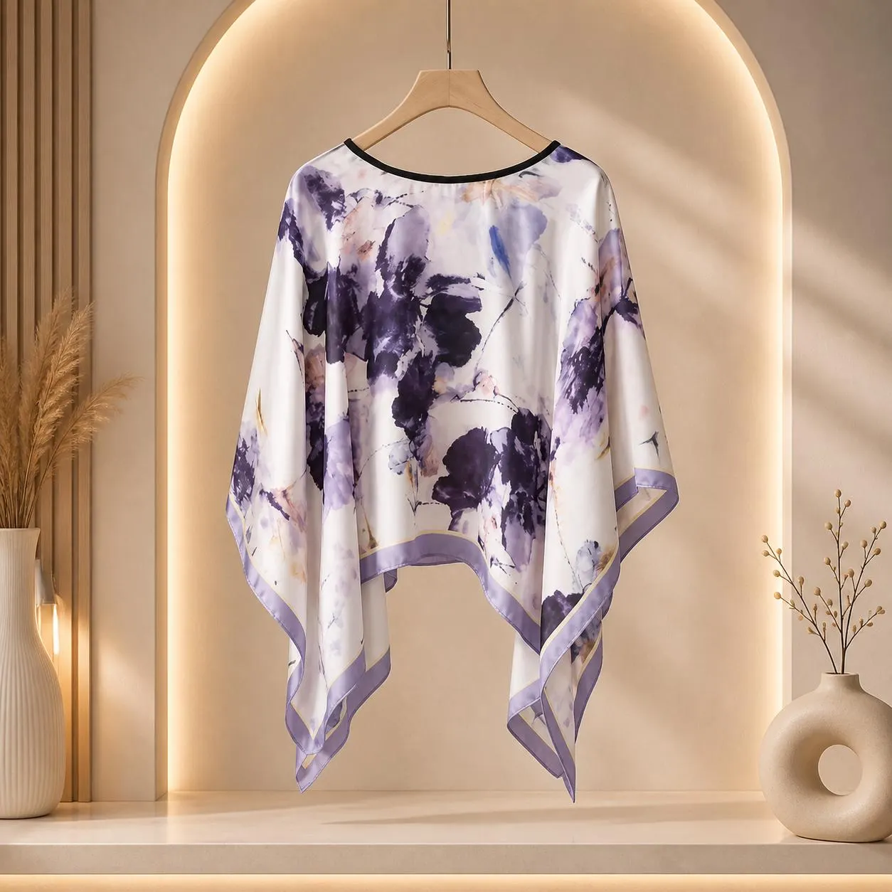 Elegant Silk Feel Medium Scarf for Women – Floral Orange & Green Lightweight Fashion Wrap Shawl