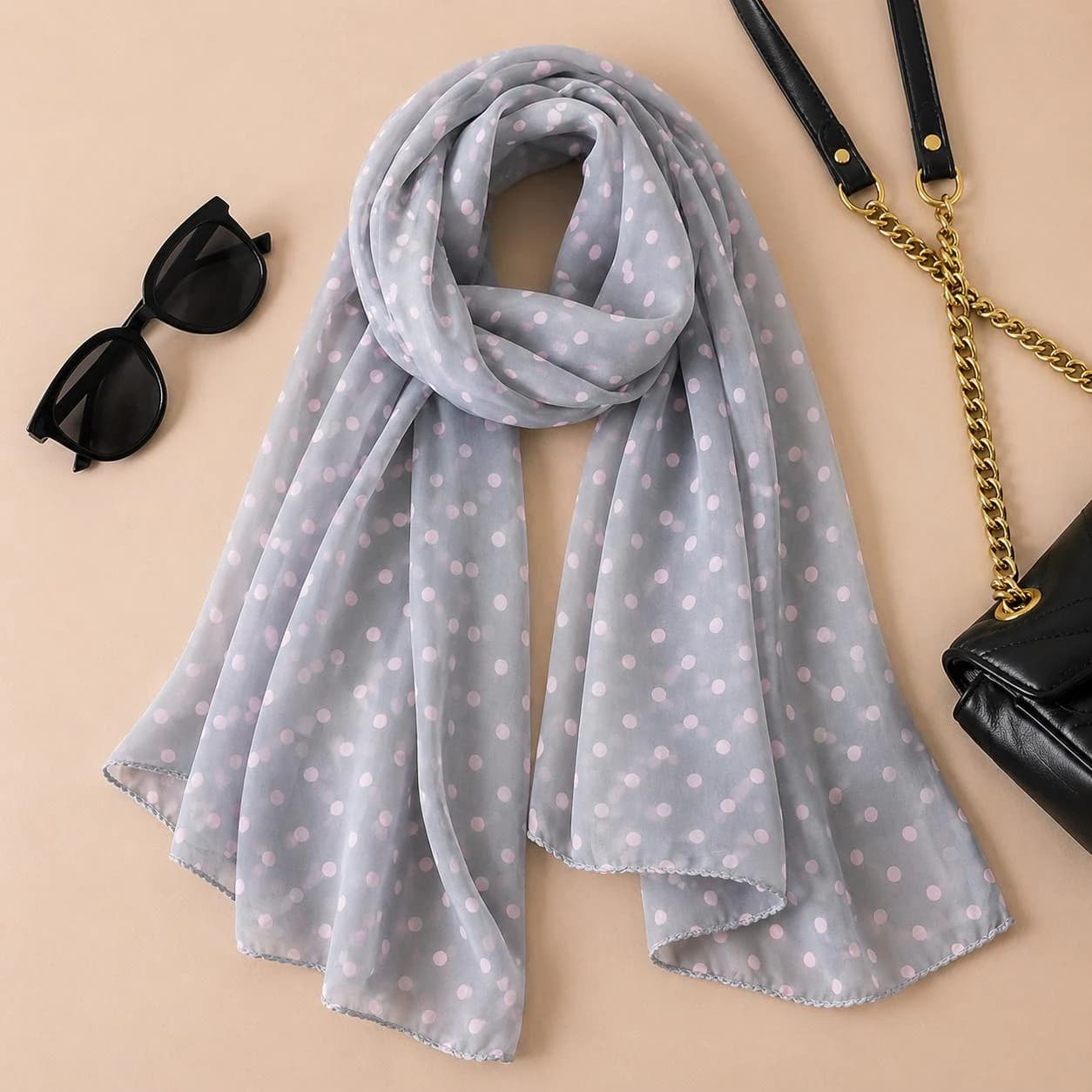 Fashion Printed Polka Dot Chiffon Hijab Scarf for Women, Lightweight Muslim Headscarf, Summer Beach Wrap, Bandana Pareo Shawl Veil