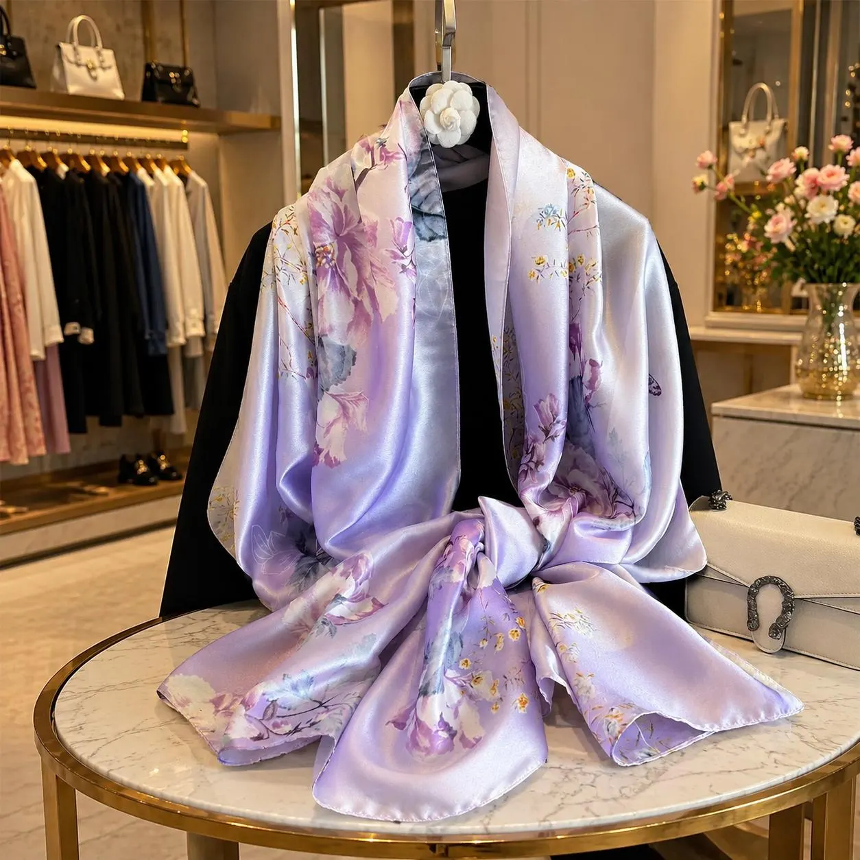Women Silk Scarf 180x90cm Soft Satin Shawl Floral Wrap Hijab Fashion Beach Pareo Elegant Lady Scarf Gift - image 4