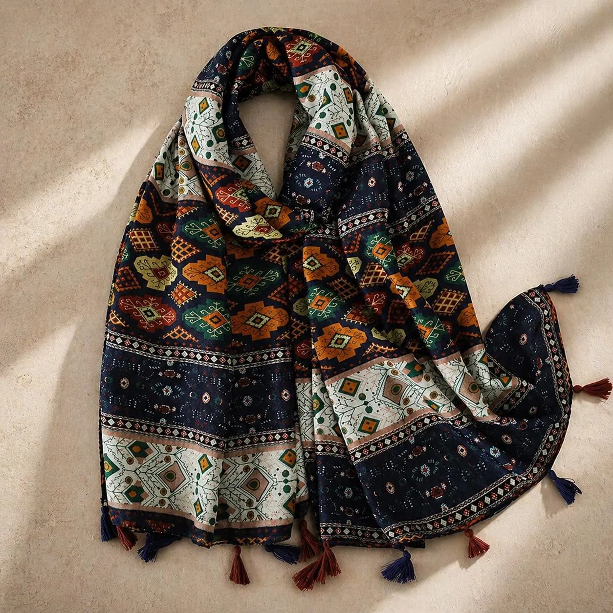 Leopard Print Chiffon Hijab Scarf with Tassels – Lightweight Summer Shawl, Orange Border Wrap, Muslim Headscarf, Fashion Beach Scarf - image 5