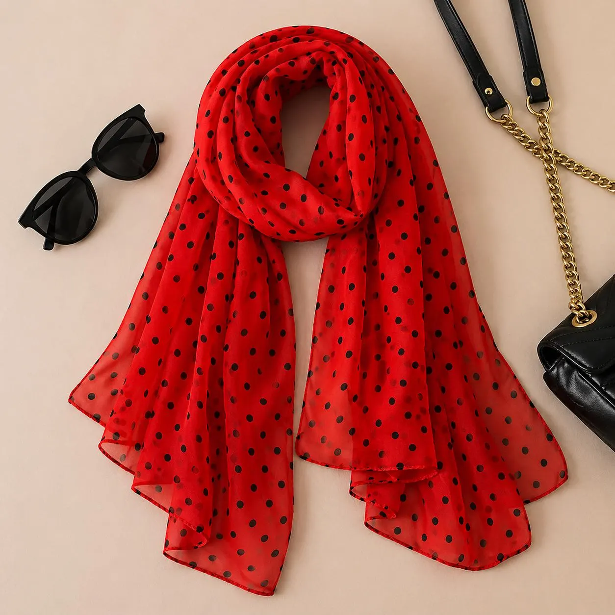 Fashion Printed Polka Dot Chiffon Hijab Scarf for Women, Lightweight Muslim Headscarf, Summer Beach Wrap, Bandana Pareo Shawl Veil - image 4