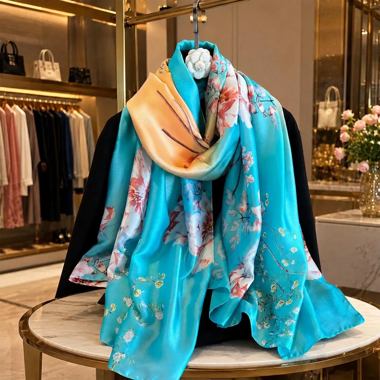 Women Silk Scarf 180x90cm Soft Satin Shawl Floral Wrap Hijab Fashion Beach Pareo Elegant Lady Scarf Gift - image 5