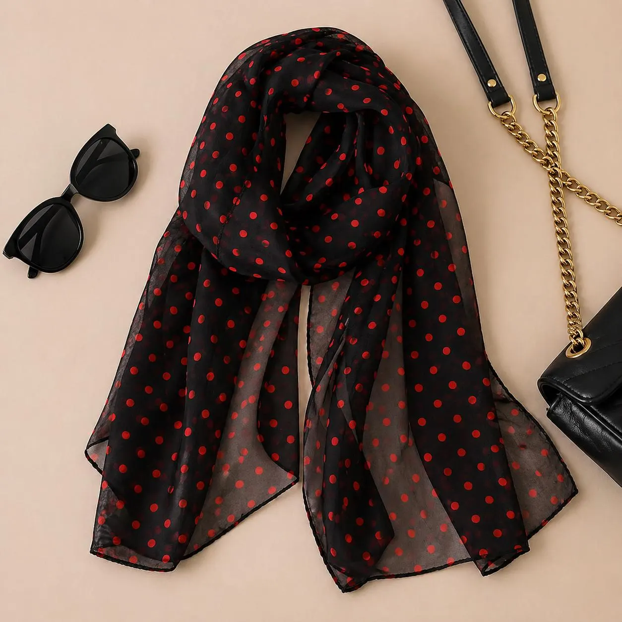 Fashion Printed Polka Dot Chiffon Hijab Scarf for Women, Lightweight Muslim Headscarf, Summer Beach Wrap, Bandana Pareo Shawl Veil - image 2