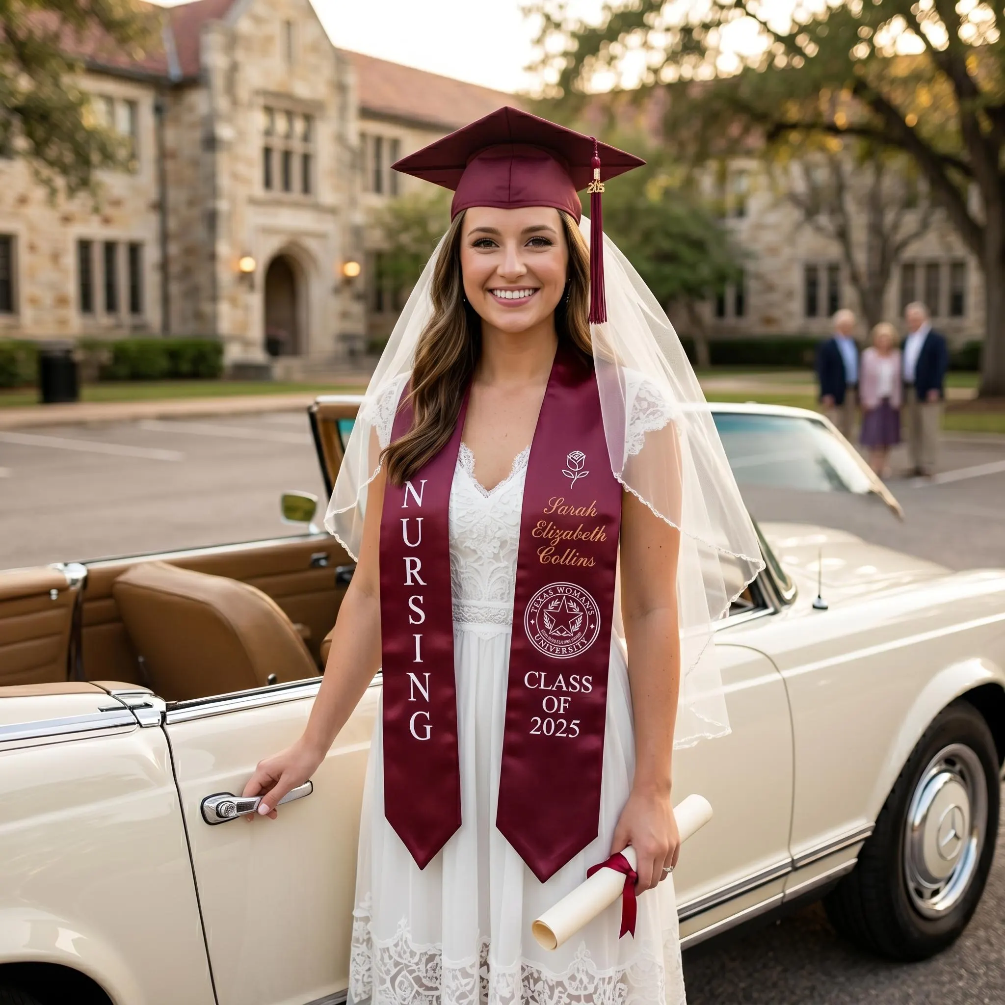 Custom TWU Nursing Graduation Stole, Personalized Texas Woman's University Sash, Maroon Nursing Graduate Gift, Custom Name Grad Sash 2026