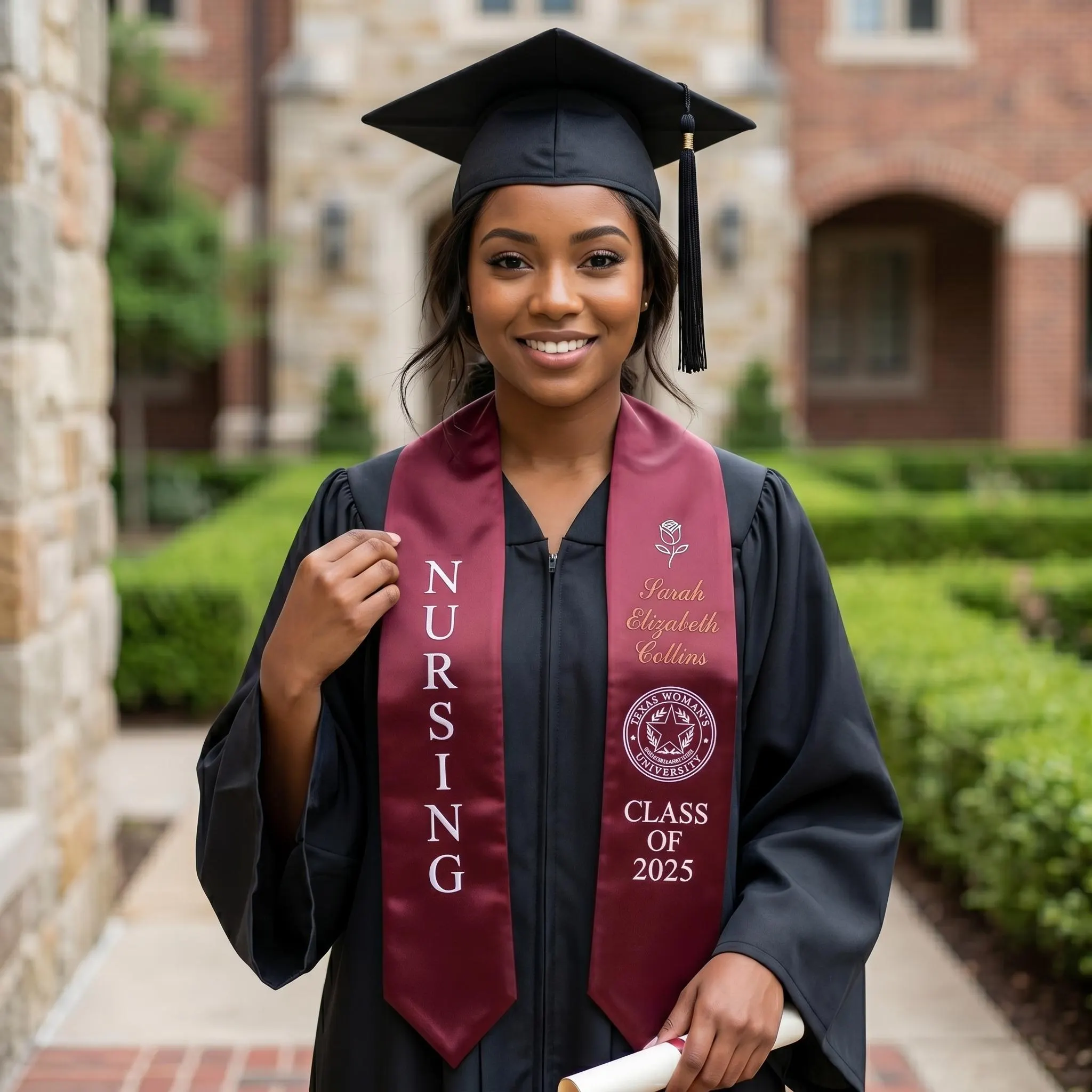 Custom TWU Nursing Graduation Stole, Personalized Texas Woman's University Sash, Maroon Nursing Graduate Gift, Custom Name Grad Sash 2026 - image 5