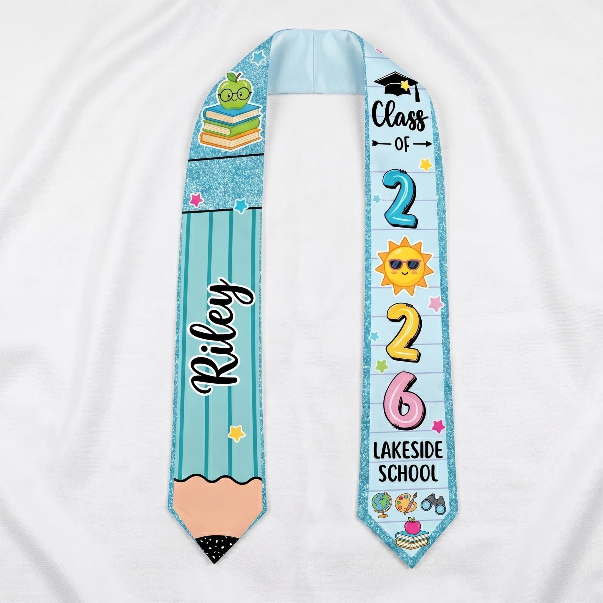 Custom Kindergarten Graduation Stole, Personalized Lakeside School Class of 2026 Sash, Cute Pencil Apple Kids Graduate Gift - image 3