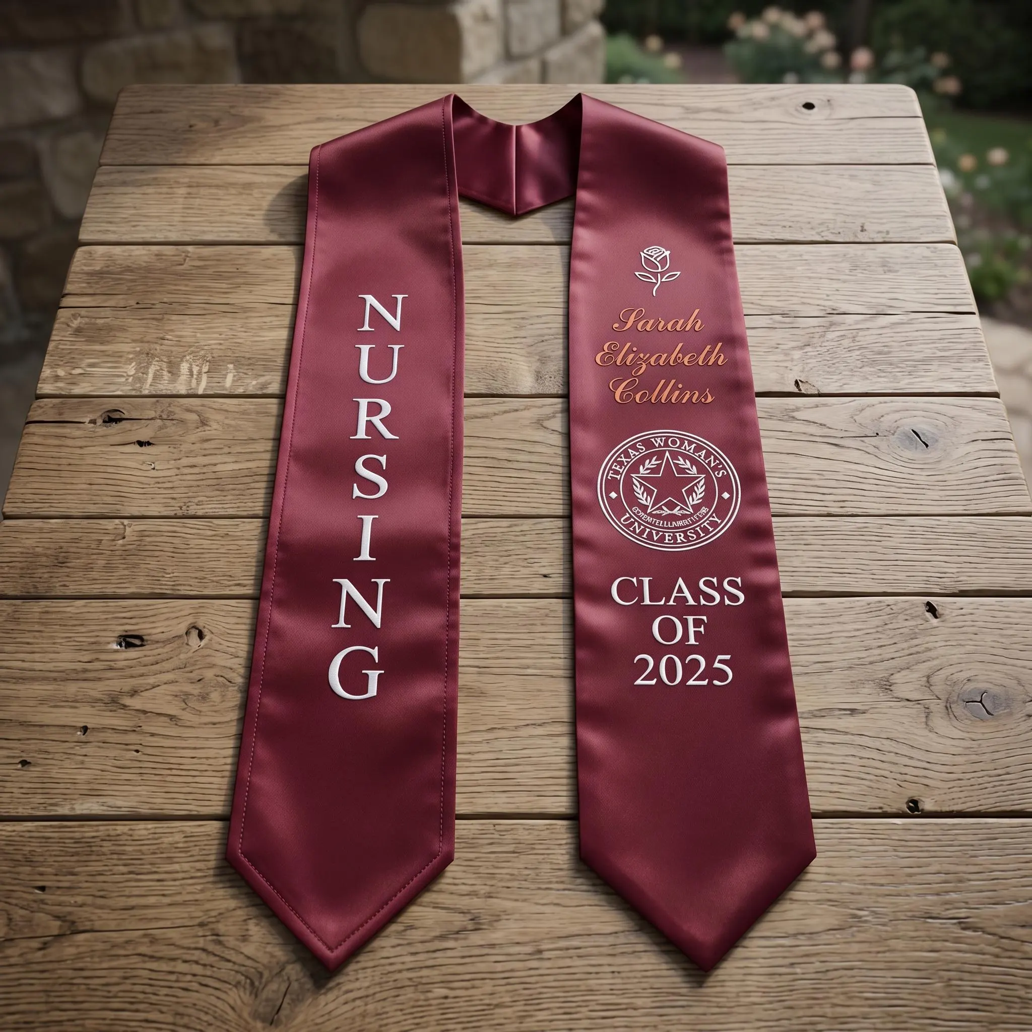 Custom TWU Nursing Graduation Stole, Personalized Texas Woman's University Sash, Maroon Nursing Graduate Gift, Custom Name Grad Sash 2026 - image 2