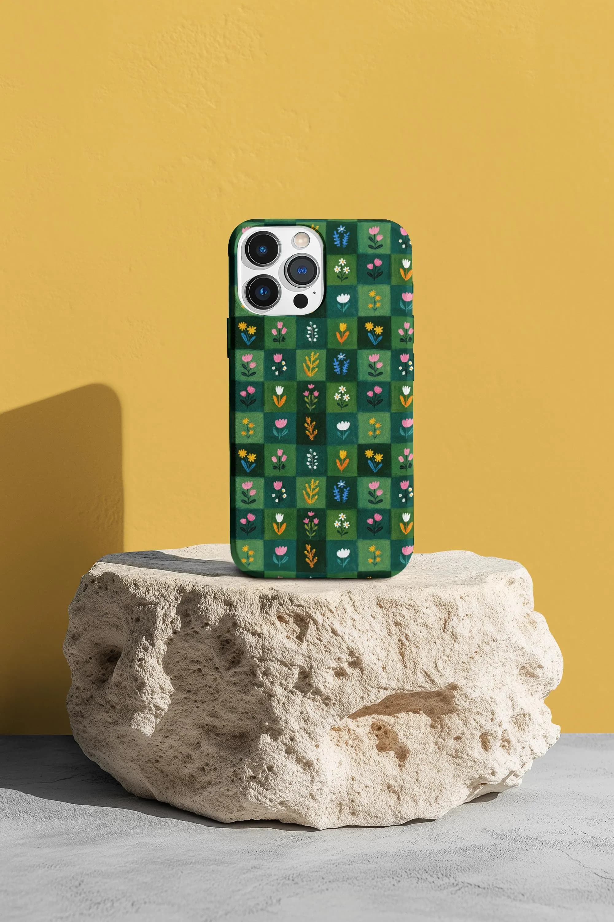 Green Floral Checker iPhone Case | Folk Botanical Cottagecore Phone 15 16 Pro Max - image 5