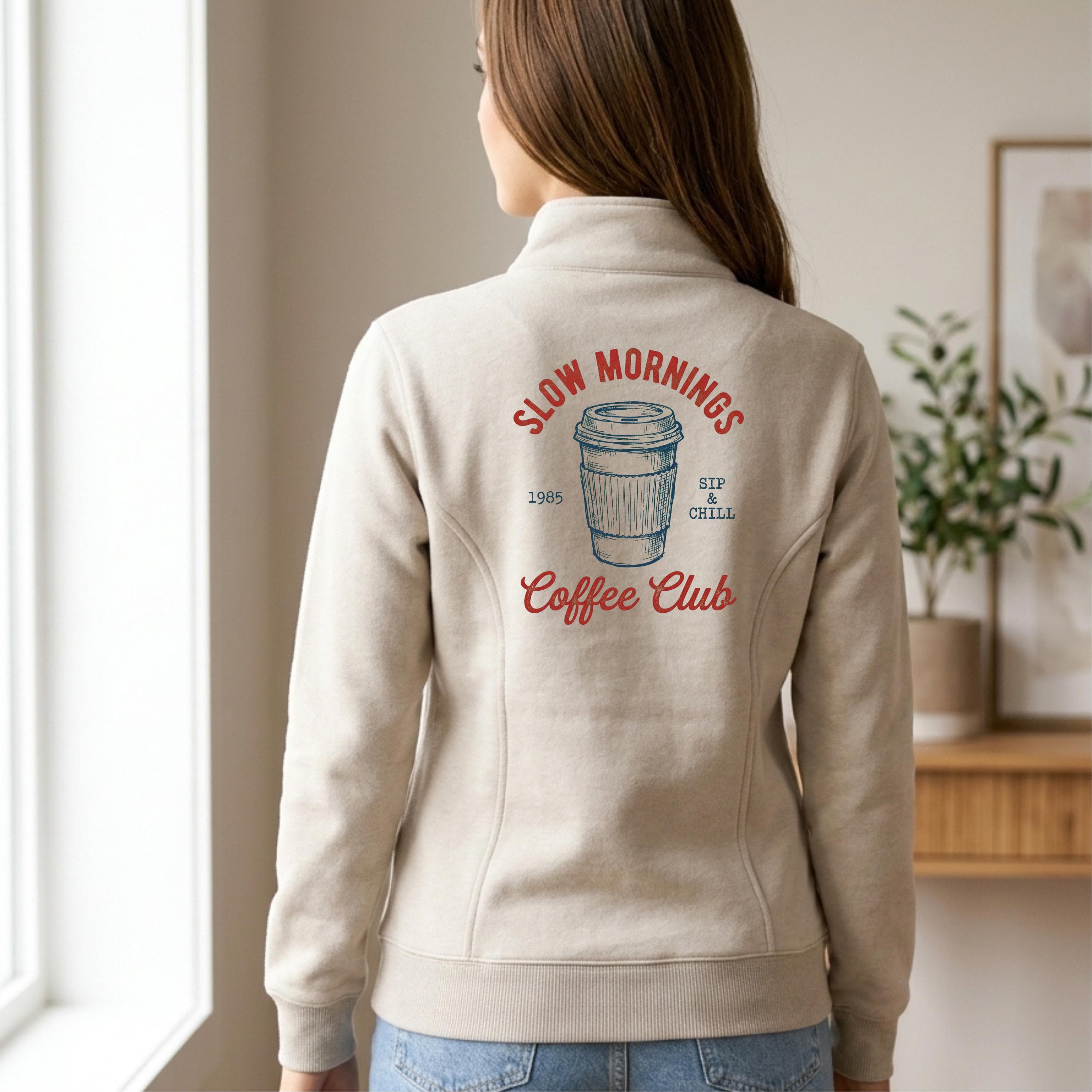 Coffee Lover Quarter Zip Fleece Pullover Hoodie | Slow Mornings Coffee Club Sweatshirt | Christmas Gift For Her, Mothers Day & Graduation - image 3