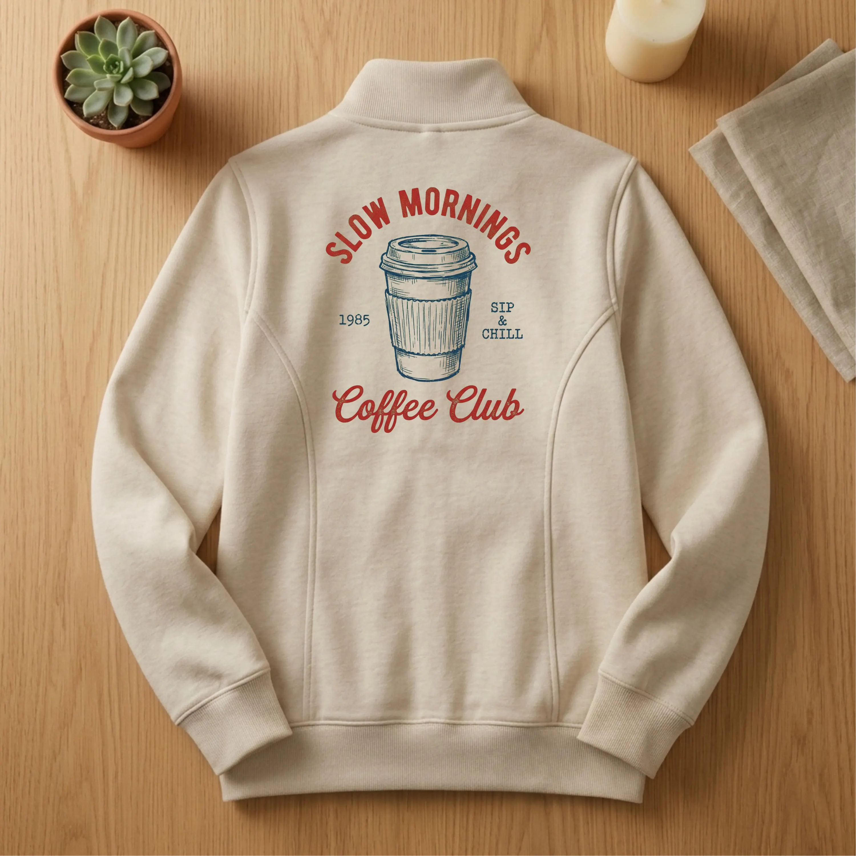 Coffee Lover Quarter Zip Fleece Pullover Hoodie | Slow Mornings Coffee Club Sweatshirt | Christmas Gift For Her, Mothers Day & Graduation