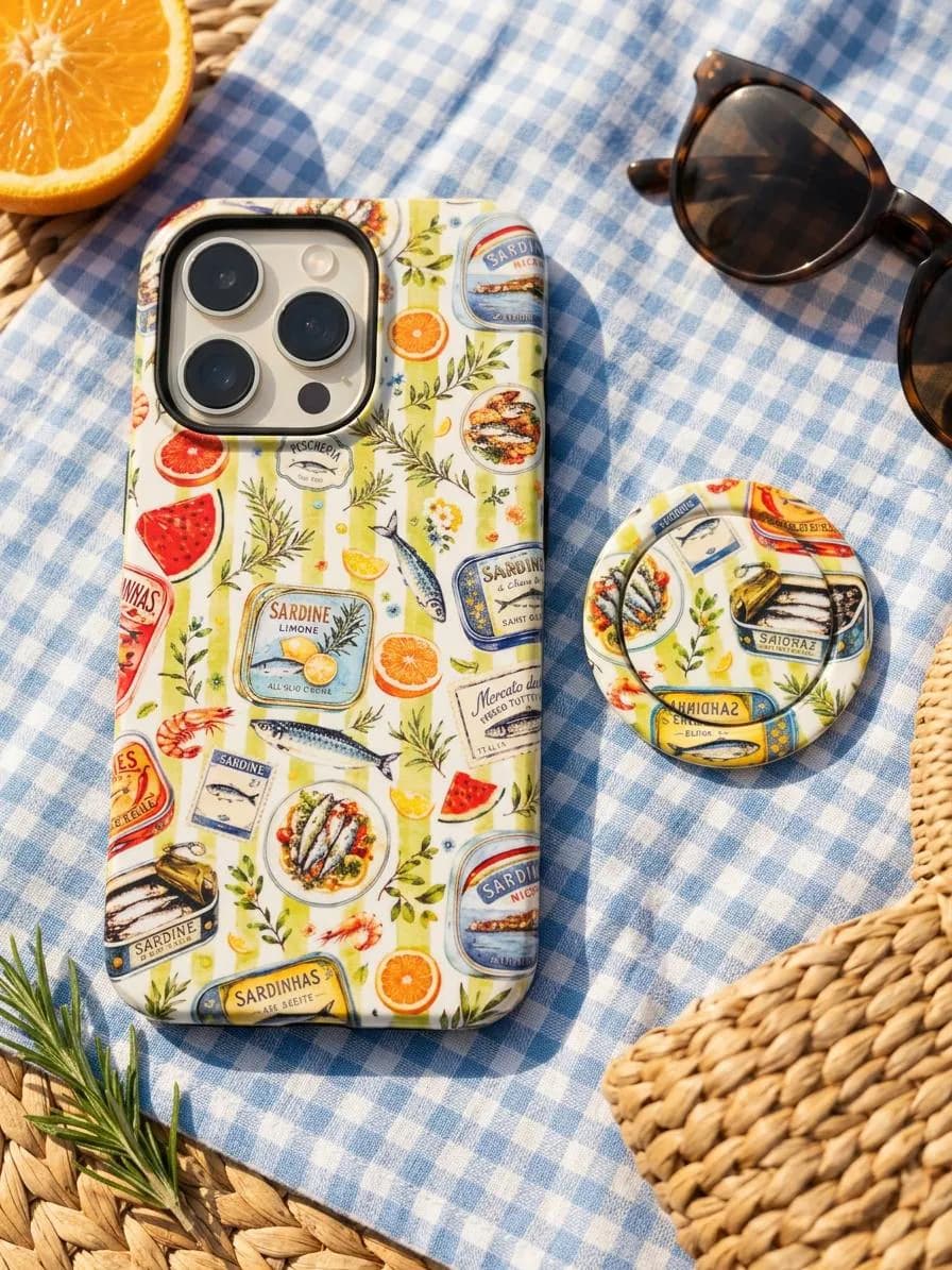 Sardine Phone Case with MagSafe Ring Holder, Tinned Fish iPhone Case, Mediterranean Summer, Foodie Gift for Her, Christmas Birthday Gift - image 3