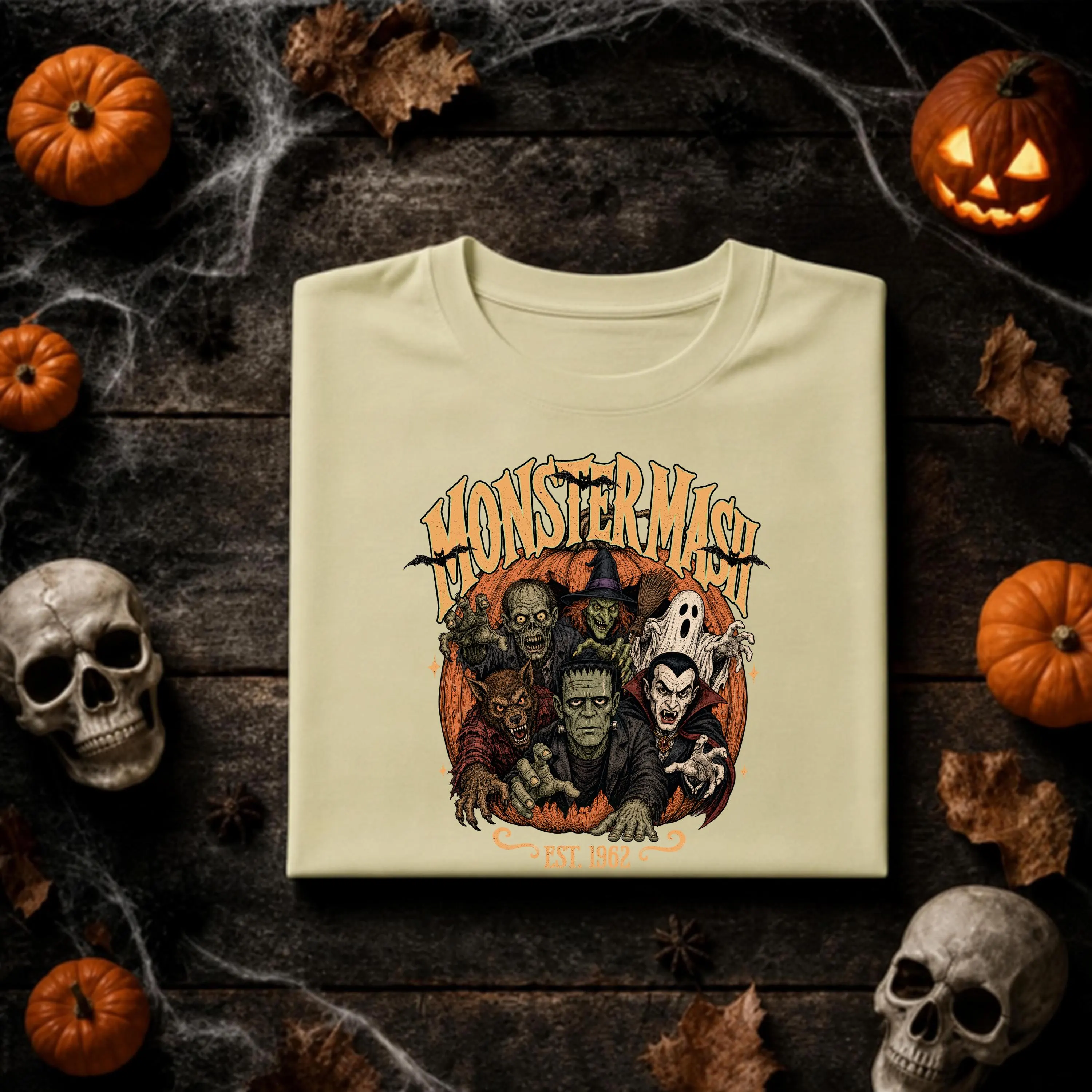 Monster Mash Halloween Unisex T-Shirt Vintage Horror Movie Monsters Shirt Frankenstein Dracula Werewolf Ghost Witch Tee Retro Spooky Season - image 5