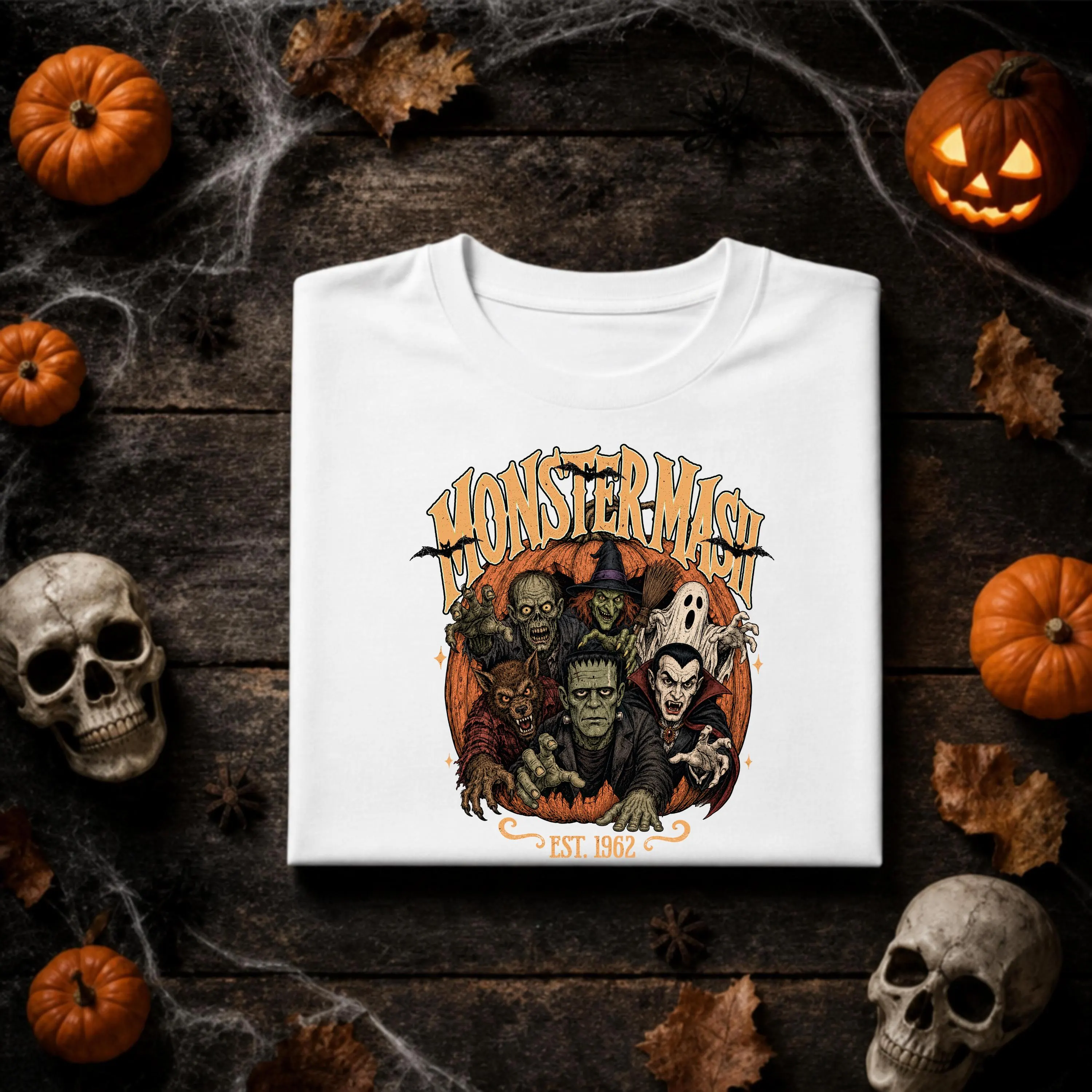 Monster Mash Halloween Unisex T-Shirt Vintage Horror Movie Monsters Shirt Frankenstein Dracula Werewolf Ghost Witch Tee Retro Spooky Season - image 4