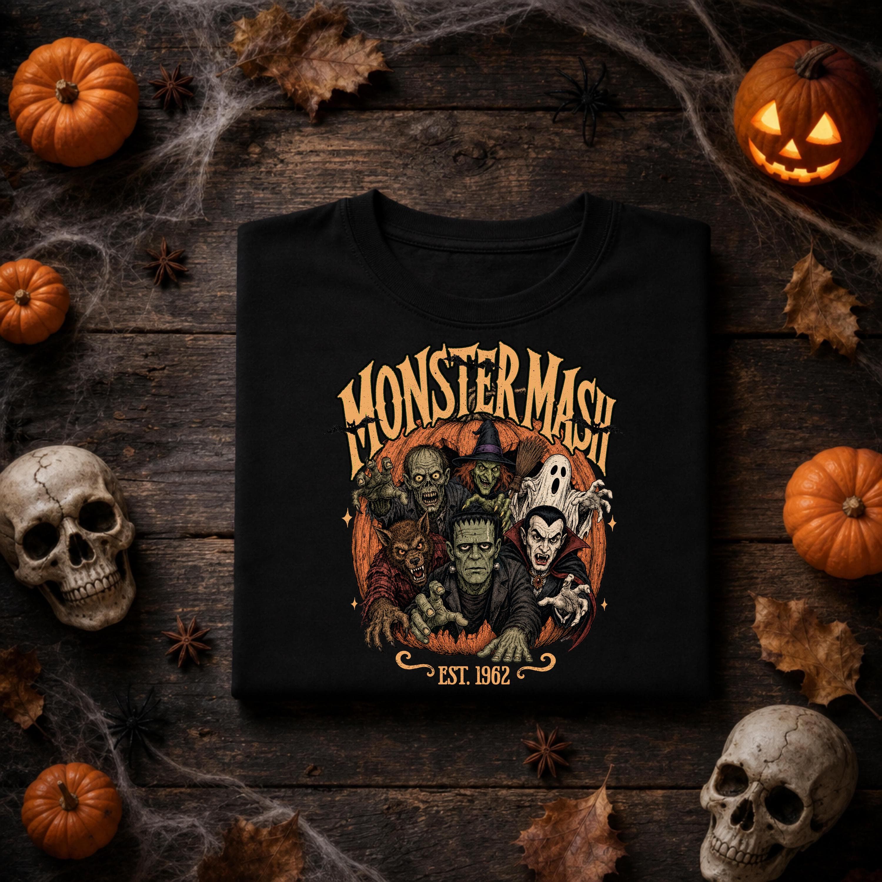 Monster Mash Halloween Unisex T-Shirt Vintage Horror Movie Monsters Shirt Frankenstein Dracula Werewolf Ghost Witch Tee Retro Spooky Season - image 3