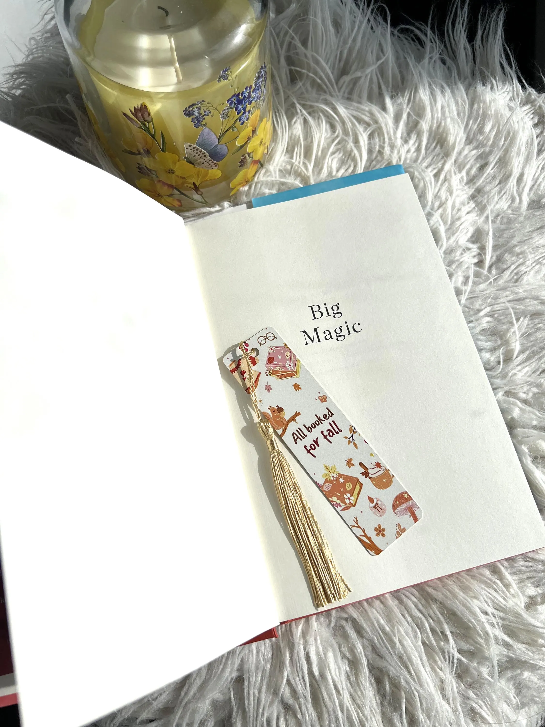 Aluminium Bookmark with Tassel | Autumn Squirrels, Books, Mushrooms Design - image 3