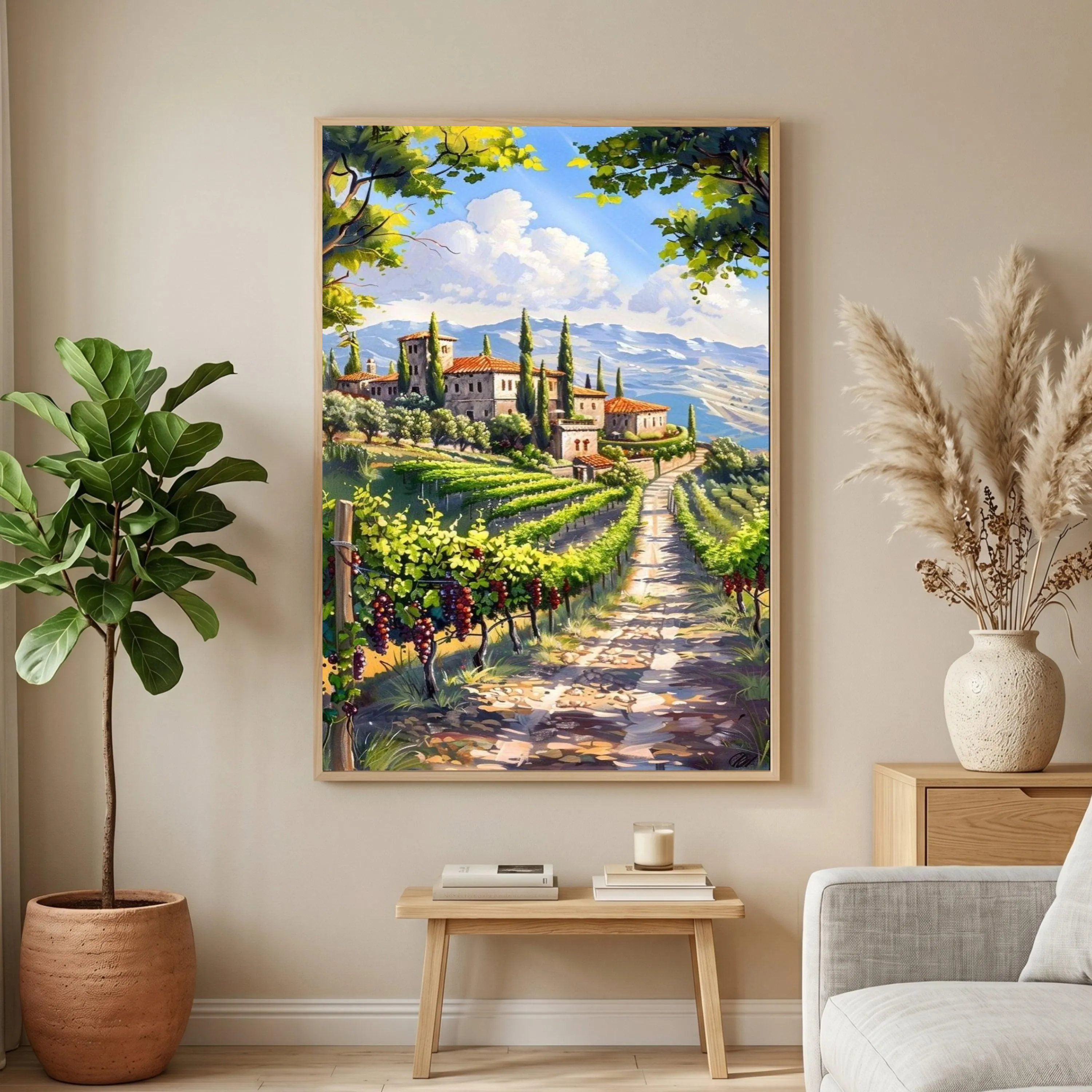 Vineyard Landscape Canvas, Tuscan Countryside Wall Art, Rustic Vineyard Scene, Mediterranean Nature Canvas, Home Decor Painting - image 4