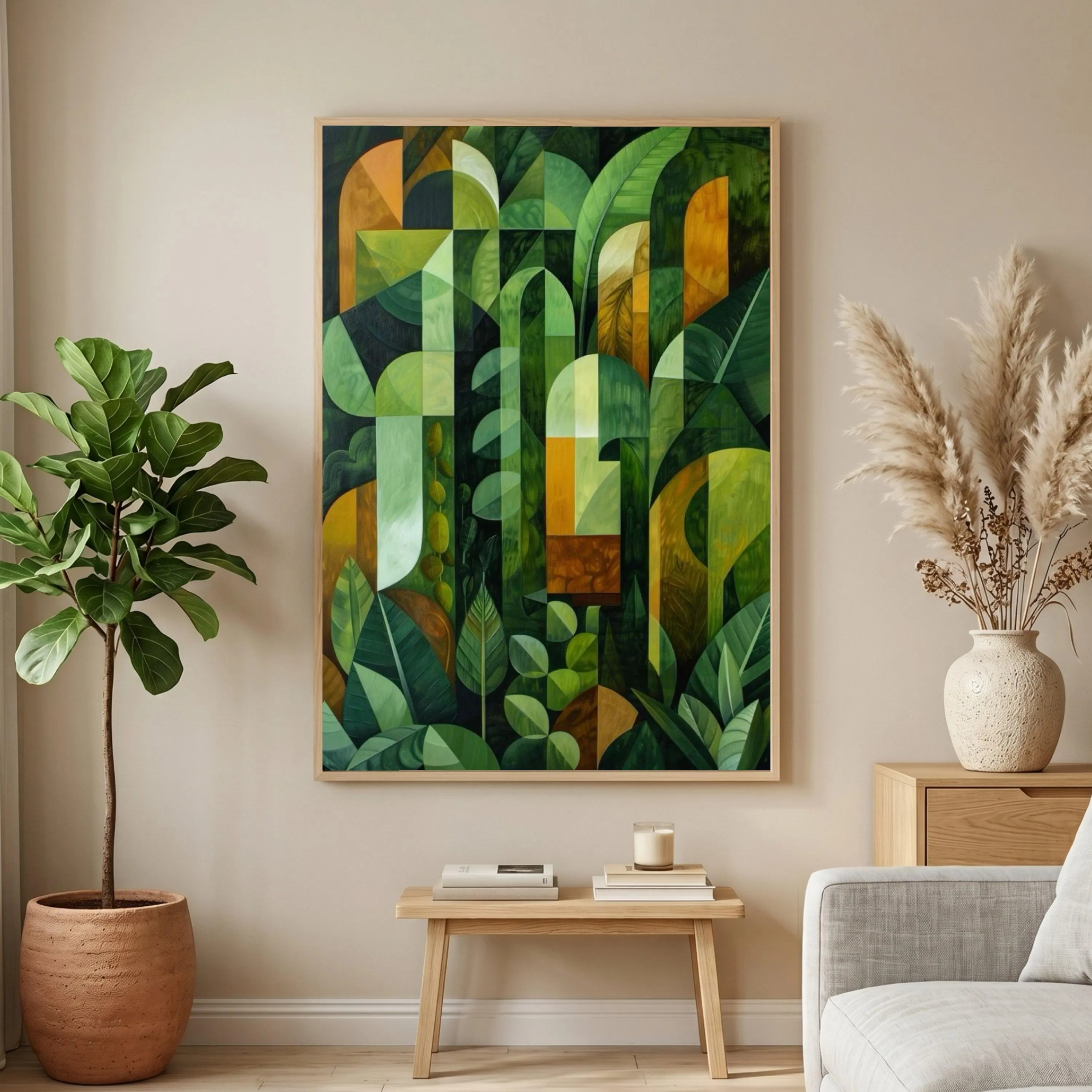 Abstract Green Leaves Canvas, Botanical Wall Art, Modern Nature Decor, Geometric Plant Painting, Tropical Leaf Canvas, Home Living Room Art - image 4